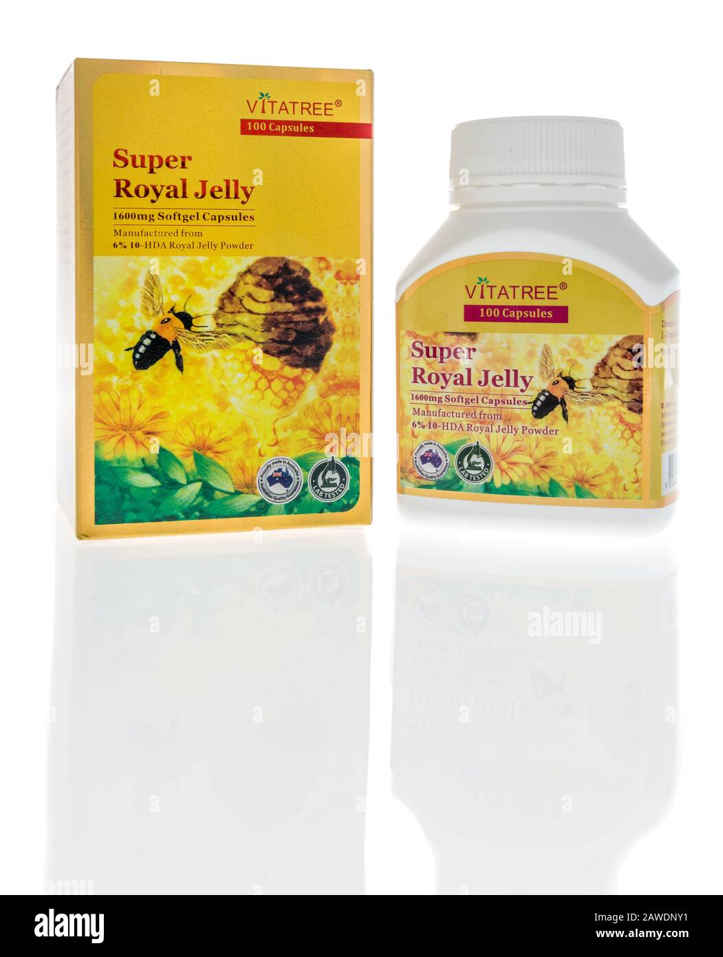 Winneconne, WI - 1. Februar 2020: EINE Flasche Vitatree Super Royal Jelly Supplement auf isoliertem Hintergrund Stockfoto