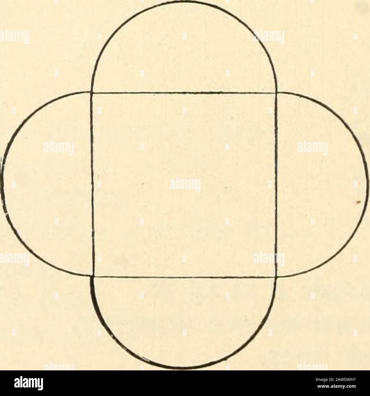 Konstruktive Arbeit; . Zeichnen Sie die horizontale Linie A B Auf der Linie A B-Markierung von A C- Größer als eine Hälfte CFA B. Maß A D gleich A C. Mit einem Radius gleich D C, wobei C und D als Zentren verwendet werden,descril^e die Lichtbögen, die sich an G schneiden. Die dritte Größe, B H, kann in einem ähnlichen Mannerusing E und F als Zentren gefunden werden. Verbinden Sie G und H für die vierte Seite des Quadrats. ÜBUNG CLXII. Quatrefoil.. 130 In Verbindung mit Zeichnung schneiden. Zur Verwendung bei Dekorationsarbeiten. Zeichnen Sie ein Quadrat jeder Größe. Kanten des Quadrats aufrichten. Mit einem Abstand auf dem Kreisbauer gleich einer Halbwertslänge einer Seite des Quadrats zeichnen Sie semi-ci Stockfoto