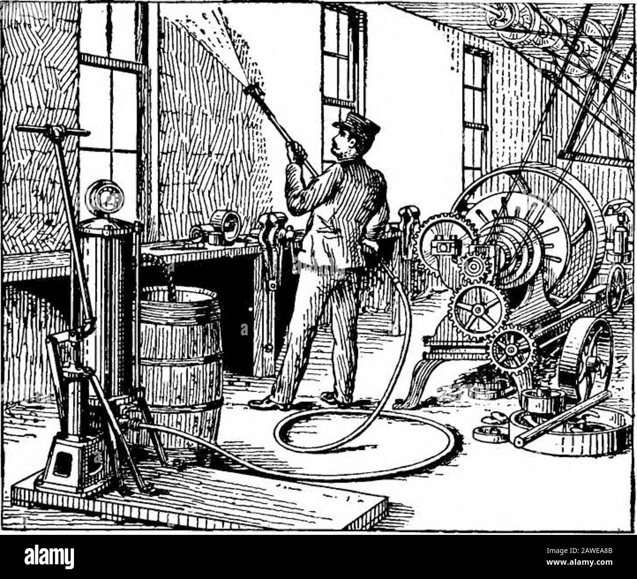 Wissenschaftlicher Amerikanischer Band 88 Nummer 10 (März 1903) . Wenn Ein Mann Epls Zehn in der Quantität und Qualität seiner Arbeit hat, muss er 90 Prozent sparen. Das ist die große ökonomische Eigenschaft in Haken Pneumatic Coating Machine, die zehnmal so viel wie Oberflächig malt oder weiß wird, dass jeder Maler mit einer Bürste in Achiven-Zeit bedecken könnte, tt gibt jeder Oberfläche eine evenere und moredurable Beschichtung und ist weit sauberer Tlian-Pinsel Arbeit mit unendlich weniger Arbeit und Mühe. Mit dieser Maschine haben wir STAY-THERE-FARBE auf fast alles gelegt, von einem Ocean Li ner bis zu einem Reihenboot, vom aGrain Elevato Stockfoto