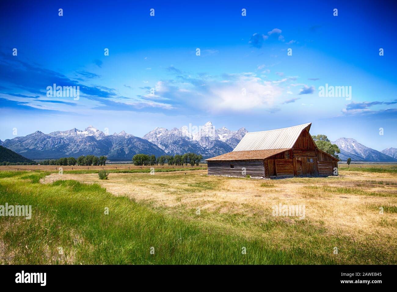 Ikonische Stall T. A. Moulton und Teton Peaks im Grand Teton National Park, WY Stockfoto
