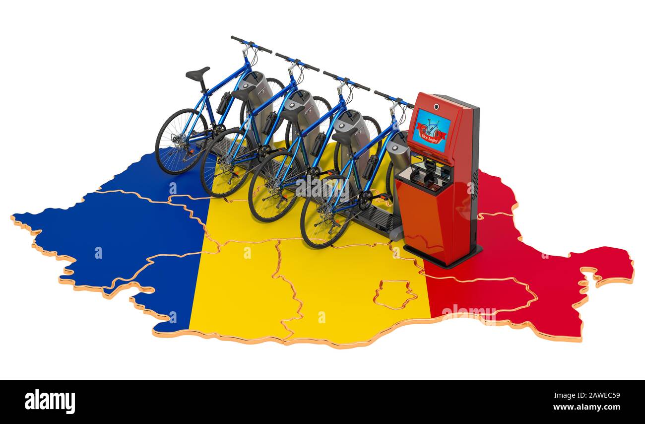 Fahrradsystem in Rumänien Konzept, 3D-Rendering isoliert auf weißem Hintergrund Stockfoto