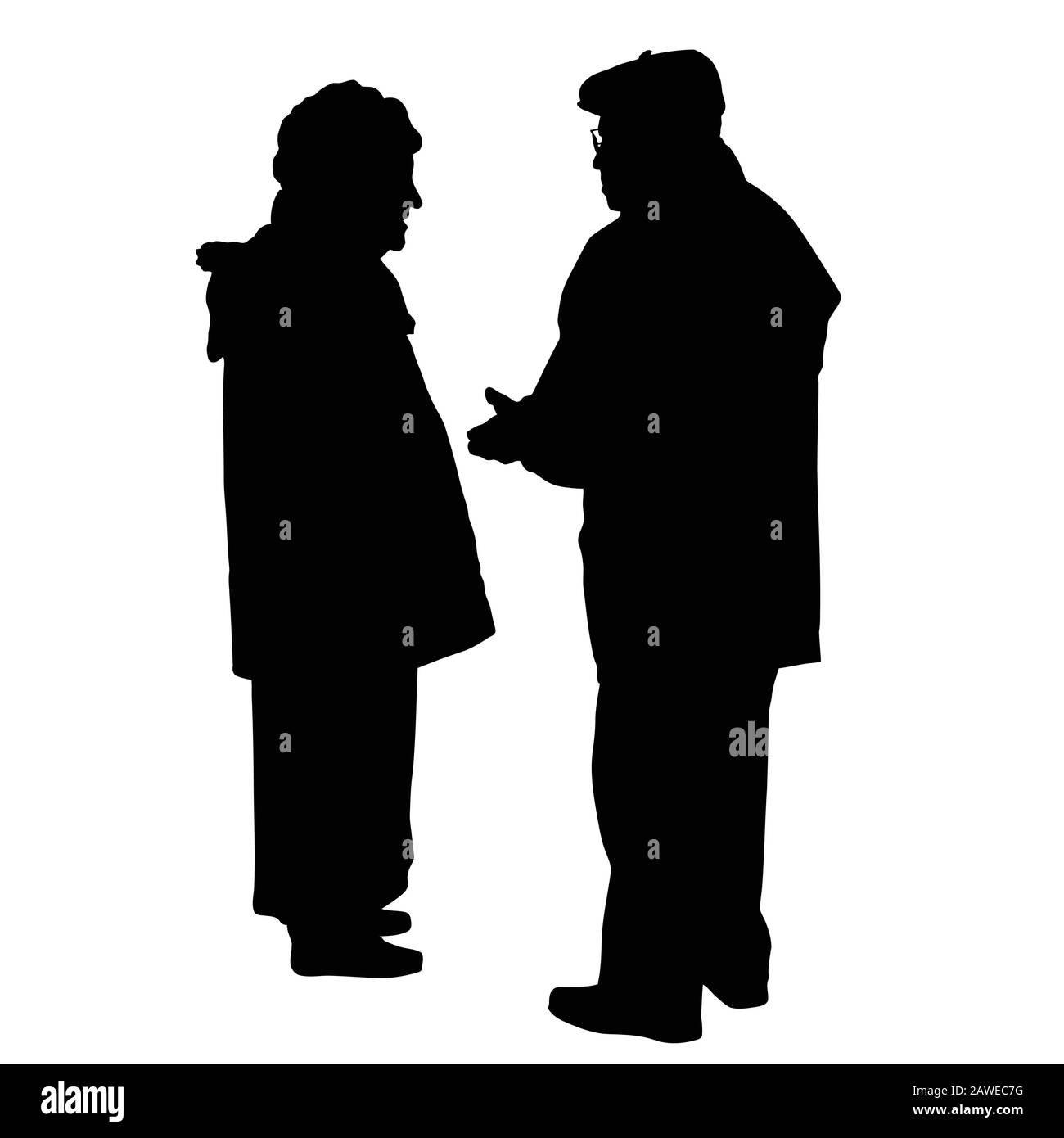 Silhouette des älteren Paares spricht auf weißem Hintergrund, Vektorgrafiken Stock Vektor