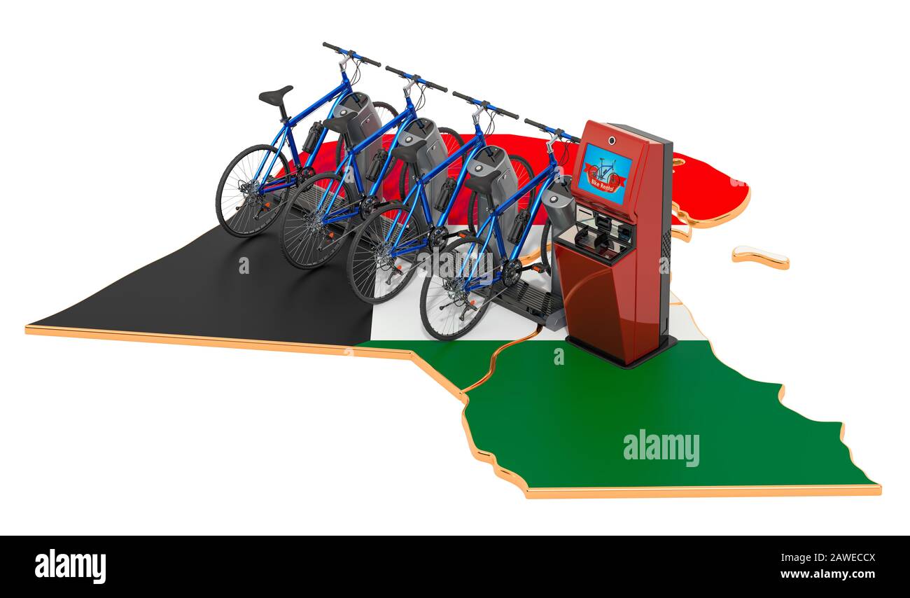 Fahrradsystem im Kuwait-Konzept, 3D-Rendering isoliert auf weißem Hintergrund Stockfoto