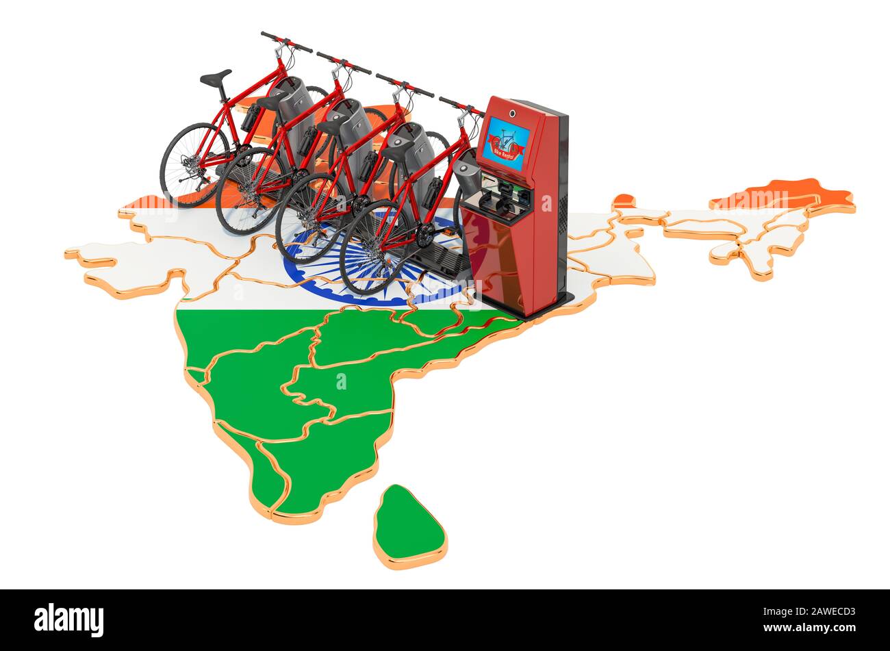 Fahrradsystem in Indien Konzept, 3D-Rendering isoliert auf weißem Hintergrund Stockfoto