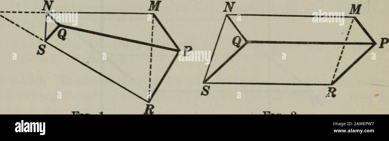 Ebene und Volumenkörpergeometrie. Alle zwei Punkte, die den beiden Ebenen MN und RS gemeinsam sind. 2. Linie ab, 3 zeichnen. Da A und B in der Ebene MN liegen, liegt die Str.-Linie ab in der Ebene MN, 4. Ebenso liegt die Str.-Linie ab in der Ebene RS. 5. Außerdem kann kein Punkt außerhalb von ab in beiden Ebenen liegen. 6. .. Ab ist der Schnittpunkt der Ebenen MN und RS. 7. Aber ab ist eine Str.-Linie. 8. .*. Die Kreuzung von MN und RS ist eine Str.-Linie Gründe 1. § 615. 2. § 54, 15. 3. § 603, a. 4. § 603, a. 5. § 610. 6. § 614. 7. Arg. 2. 8. Args. 6 und 7. Z. B. 1161. Ist es möglich, dass sich mehr als zwei Ebenen in einer geraden Linie schneiden? Stockfoto