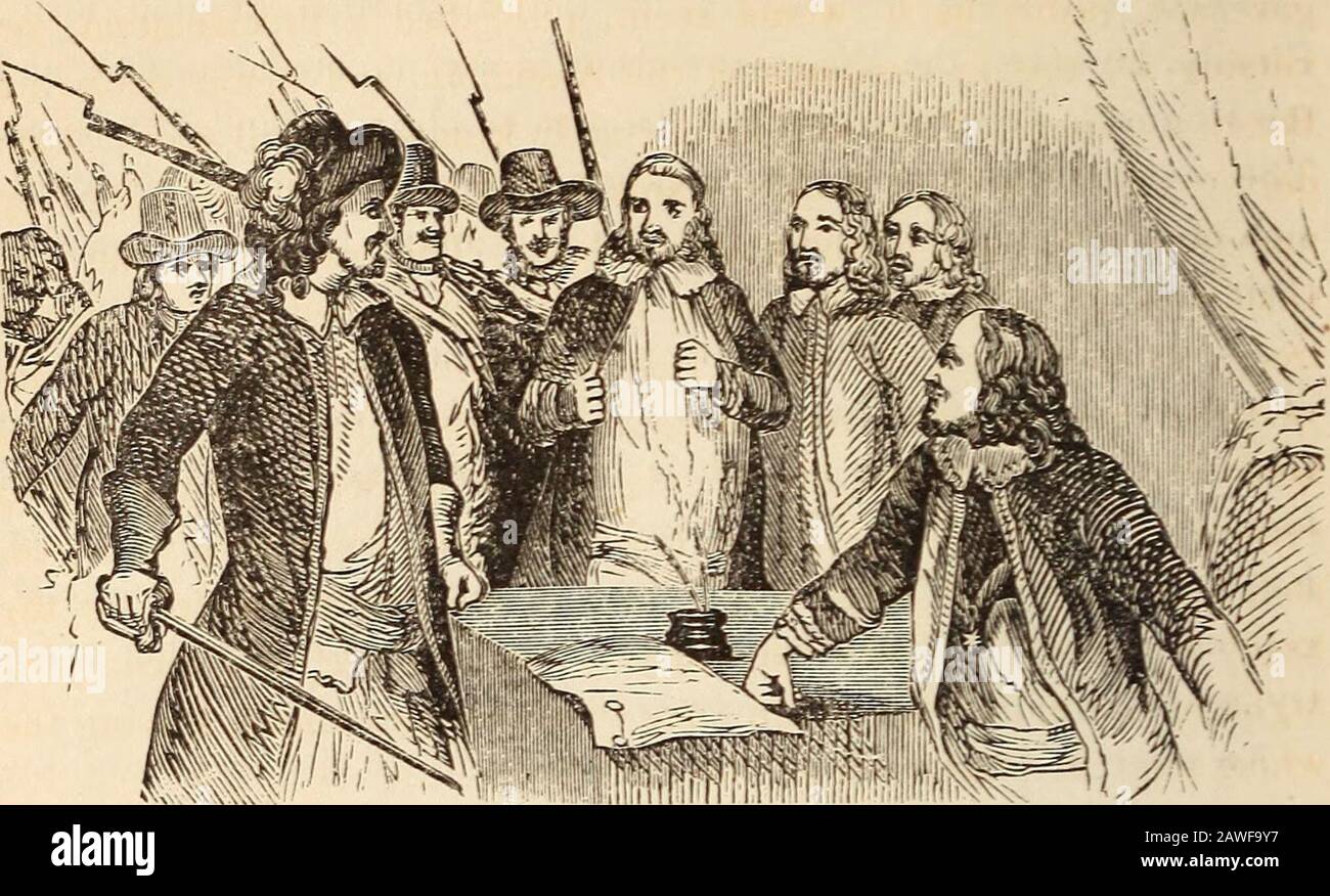 Eine illustrierte Geschichte der neuen Welt: Enthält eine allgemeine Geschichte aller verschiedenen Nationen, Staaten und Republiken des westlichen Kontinents .. Und eine komplette Geschichte der Vereinigten Staaten bis in die Gegenwart .. . ihren Gegenstand zu werfen und den wilden Geist zu mildern, der die Kolonisten belebt hat. Diese humanen Bemühungen waren der ungegenwärtigen Veranlagung nachteilig und verloren ihm jene Popularität, die er seit 10 Jahren genossen hatte, während seine Ansichten und sogar seine Fehler unisono mit ihren waren. Die Folgen erwiesen sich bald als katastrophal. Nathaniel Bacon, einer angesehenen Familie in Suffolk, Carriedou Stockfoto