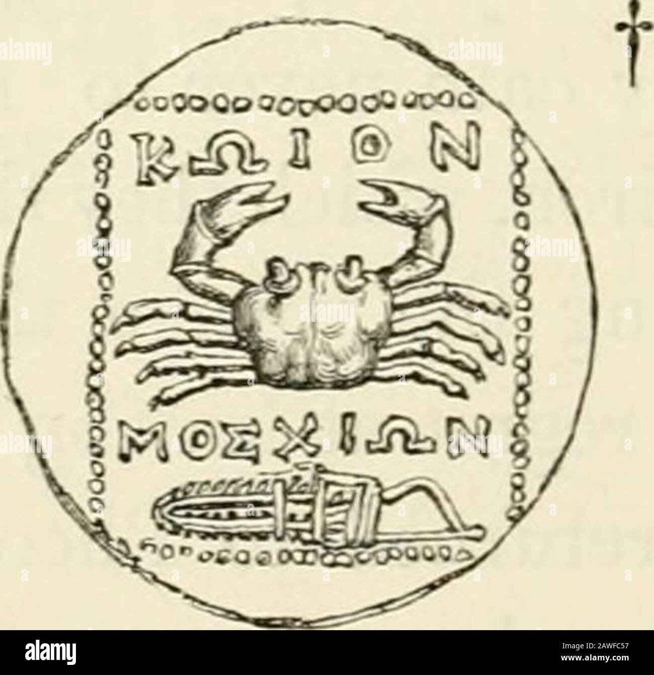 Das Museum der klassischen Antiquitäten: Es ist eine Reihe von Aufsätzen über die alte Kunst. Ocas folgten den Gründern; und Sistinus zeigt, dass dieser Fisch der Hundefisch ist, der in diesen Meeren vorkommt. Der Wolf soll von den Ägyptern als das Emblem des Verlaufs des Thesuns angesehen haben, und das Tier war auch Apollo oder der Sonne von den Griechen gewidmet. Macrobius sagt, dass das Jahr von den Griechen Xu/CajSaiTa, die Pier, sanft gekalkt wurde. Yaleriano leitet fromXw ab)(^w, was einen Wolf bedeutet. Der Buchstabe L tritt auf mehreren Medaillen auf und wurde von den älteren Numismatikern als Zahl mostliert, aber als theGre Stockfoto