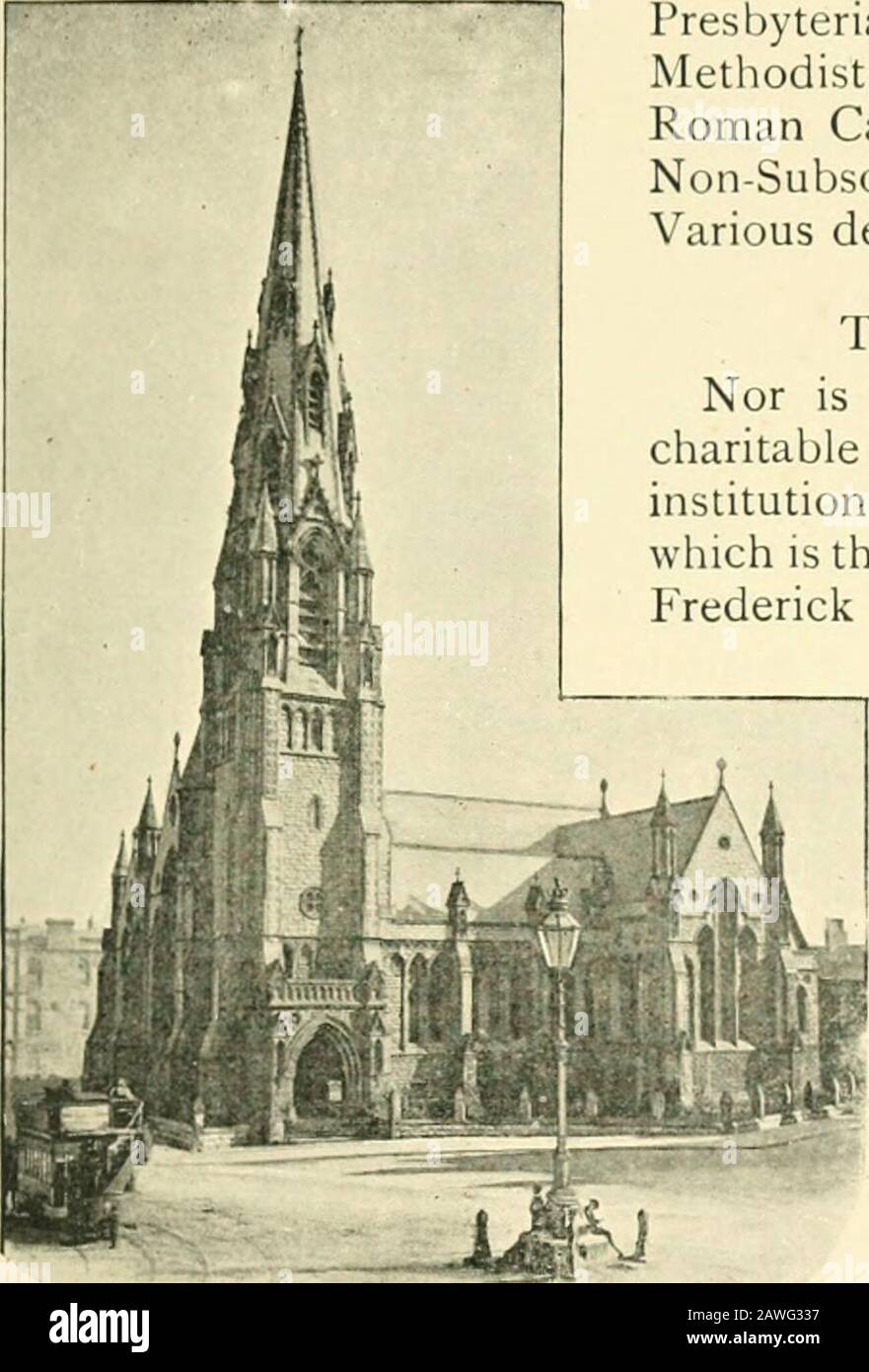 Ein Führer nach Belfast und die Grafschaften Von Down & Antrim . t befindet sich auf der Samescale als Westportal der Kathedrale von Genua. Das gesamte Gebäude wird eine Gemeinde von 4.000 Personen aufnehmen. Der Beginn dieses großen Werks lag in der Begeisterung des ersten Dekans von Belfast (dem Vortragenden Bischof von Cashel) und der Großzügigkeit des verstorbenen Countessof Shaftesbury. Die Grundsteinlegung erfolgte durch die heutige Countess of Shaftesbury am 6. September 1899. Der erste Abschnitt, der jetzt im Bau ist, wird 30.000 ^Kosten. Von diesem Betrag hat sich;^25,ooo bereits abonniert. Der Rest;^5,ooo i. Stockfoto