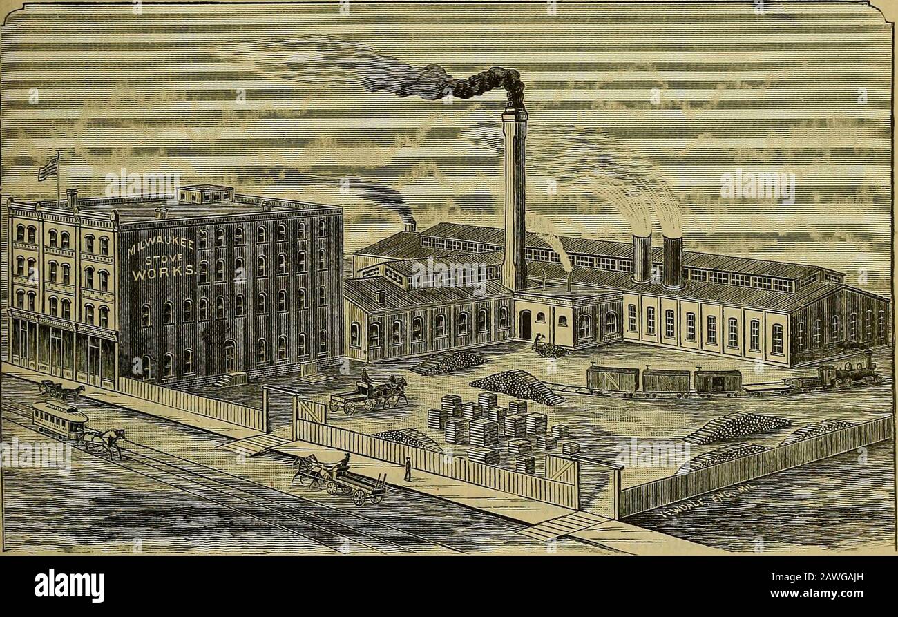 Industriegeschichte von Milwaukee, der Handels-, Fertigungs- und Eisenbahnmetropole des Nordwestens: Seine großen natürlichen Ressourcen und seine vorteilhafte Lage als Versandort, mit einer Überprüfung seiner allgemeinen Geschäftsinteressen, einschließlich der Geschichte der Handelskammer von Milwaukee, statistisch und deskriptiv, Hinzu kommen eine Reihe von Skizzen der prominenten Orte und Menschen der Cream-Stadt, des Aufstiegs und Fortschritts von Firmen, Institutionen und Konzernen . rk der Managingtheir Manufacturing. Sie stellen Schachteln jeder Beschreibung her und haben die größten und umfangreichsten Esta-Lis Stockfoto