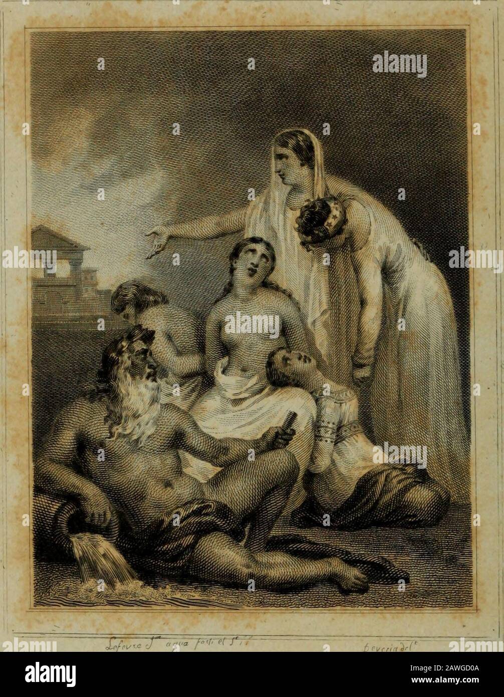 Messéniennen, et Chants populaires . L./...CY T LKS TK()Vi:>^RS CANTATE A>./, (ù Tfov yx/y.iy/IO)é TpwfovAXo/o. aaXea. , Tûcpcxa iXtcv tà!^(.)u.iv ErHiPii>K. Aux Bords (lu Siniois, les Tioyemies CaptixesKnsenible rappelaient, par* des hymnes)ieu, De leurs félieités les heures fu<;itives,Rt le deuil sur le Front, les larmes dans les Em. Adressalient de leurs voix plaintivesAux restes dilion ees éternels adieux: Mri i.i:s riu)Yi:ini:s CHOK.UK. Dun peuple dexilés déplorable patrie, Ton Empire nest plus, et TA gloire est flétrie UNE Troyenine. Des rois voisins puissant recours, Stockfoto