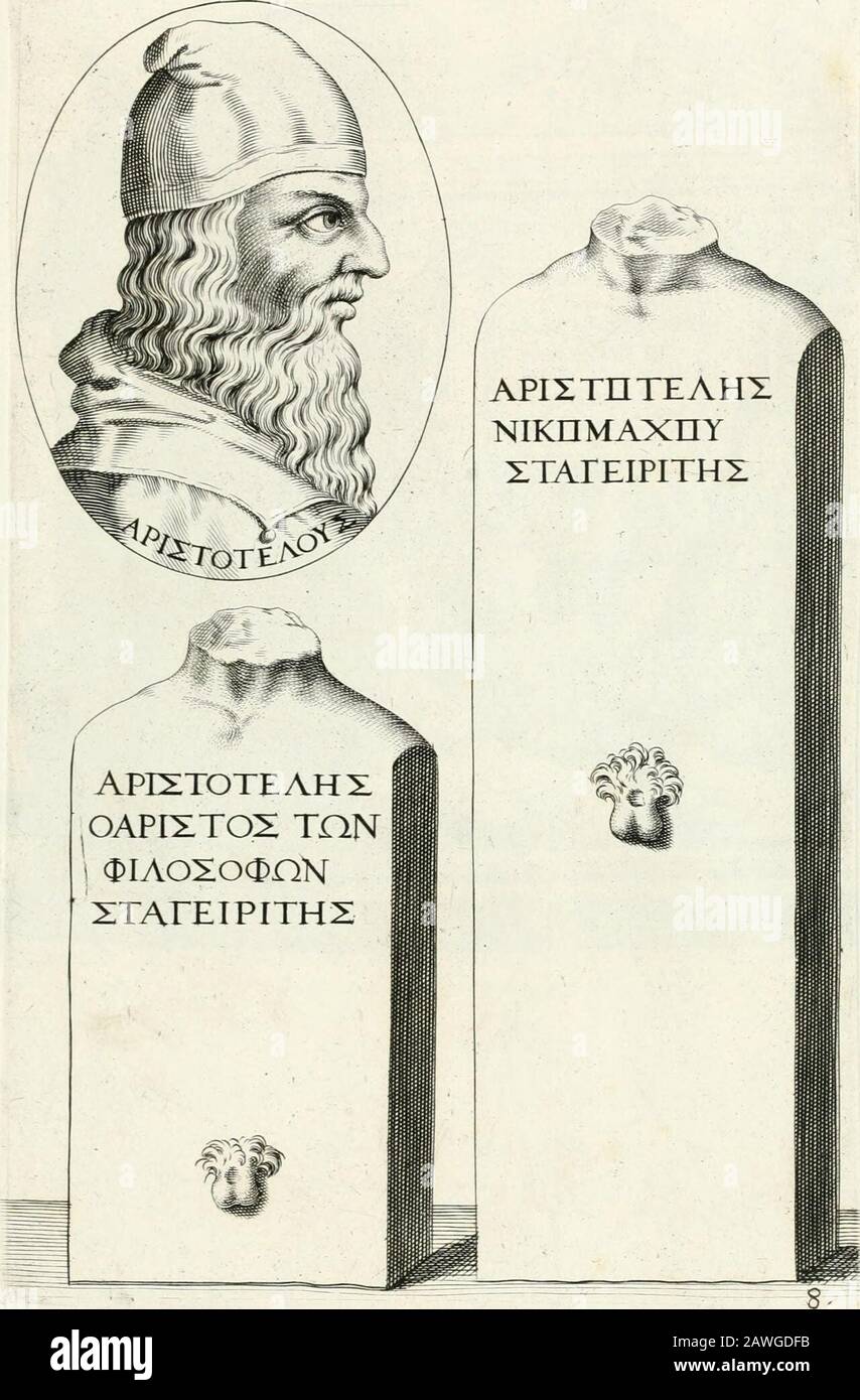 Veterum illustrum philophorum, poetarum, rhetorum, et oratorum imagines : ex vetustis nummis, gemmis, hermis, marmoribus, alijsque antiquis monumentis desumptae . Aristotele S Penpat^cticorum Pnnceps Lx Biblioteca Fuluu Vi-^tim m nmnort J . Stockfoto