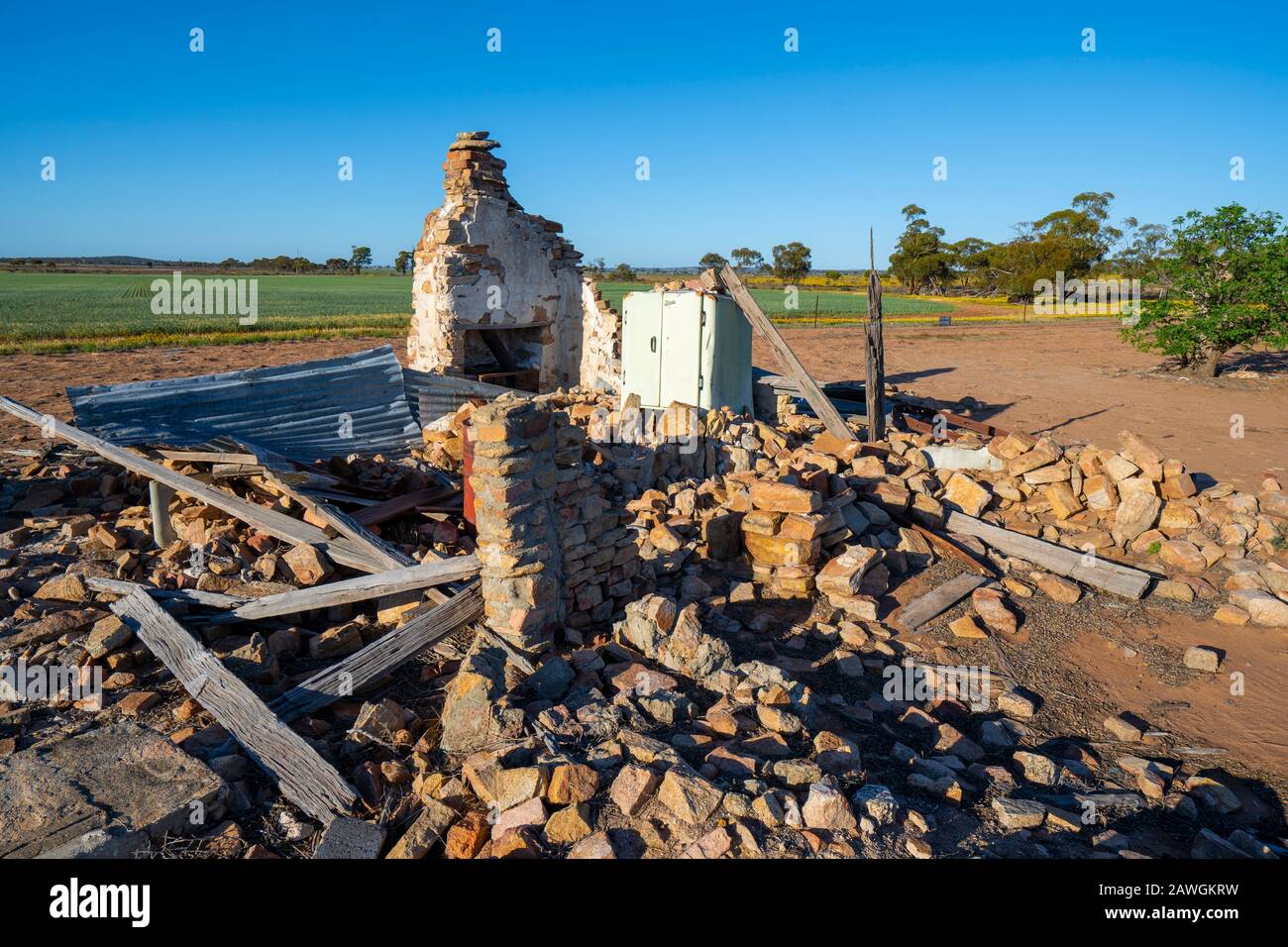 Zerfallende Ruinen des historischen Pergandes Homestead in der Nähe von Bencubbin Western Australia Stockfoto