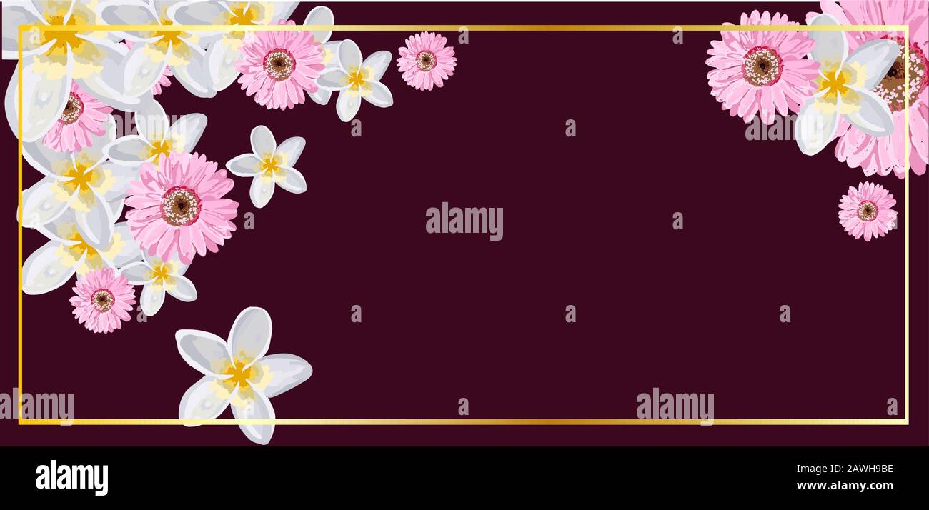 Dunkler Hintergrund mit Blumen. Vorlage für Grußkarte, Oberflächendekoration, Farbband, Stoffdekoration. Stock Vektor