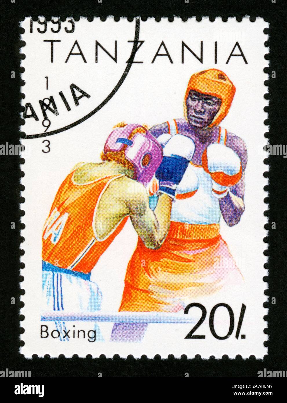 Stempelabdruck in Tansania, Sport, 1993, Boxen Stockfoto