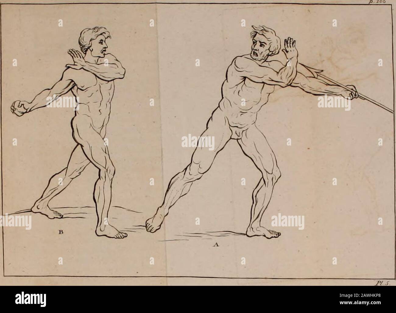 Eine Abhandlung über Malerei . VON LEONARDO DA VINCI. IO5 BLE to the Aclion IT is about, which that beflow and heavy, or which it require a greaterfhare of Adlivity and Fire: Um also Adart, einen Fton oder so etwas wie projcdile zu werfen, ist letyour figure fcen in fuch ein altitudey und have fuch eine Difpofion in all seinen Mitgliedern, thatits Absicht kann deutlich erscheinen. Die beiden Figuren, die sich der Werbeanzeige anschließen, zaubern Sie mit solchen Überweisungen, wo ihre unterschiedlichen Einstellungen einfach zu tun haben (hauen Sie sie mit sehr unterschiedlichen Ansichten ein. A fhews the greatcfi: Zeal and earneft-nefs, and aims a Dart; B wirkt cooler andlang Stockfoto