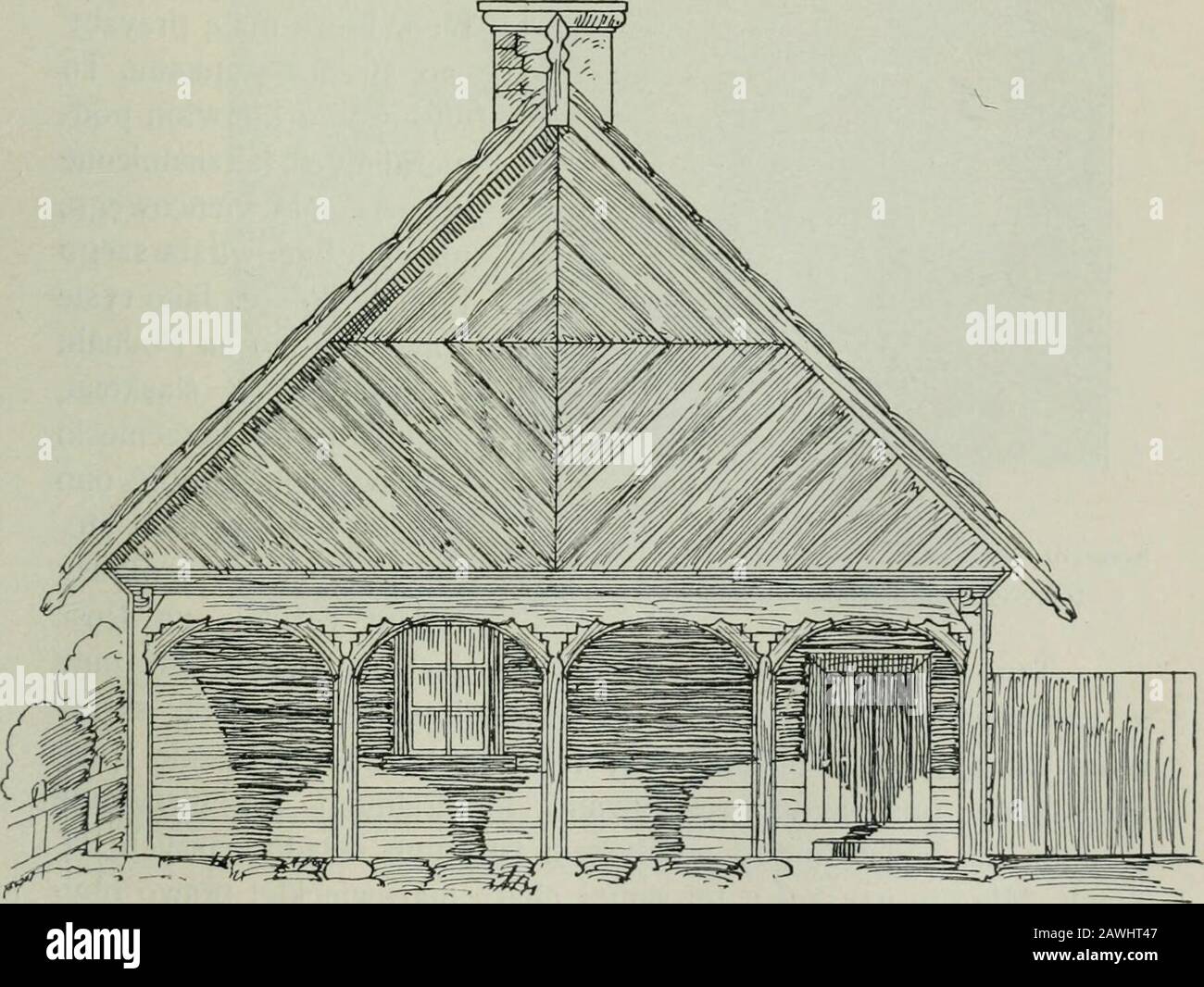 Sztuka ludowa w Polsce . WIZ. N. Chata We W?oszynie (Gub. Lubelska) z wej?ciem od Czo?a (Wis?a 1902). Wiz. 78. Chata z przyzb? S?upow? I wej?ciem u Czo?a (Prusy Zachodnie, wie? Koz?ówka S. TU-cholski). Zdj?cie w dziele "das Bauernhaus in Deutschland". 268 - Podobn? Zupe?nie chatten?, tylko juj? Z zanikaj?cem i mniejPI?krem wysuwaniem bierwion, znalaz?a dzielna i wytrwa?azbieraczka zabytków sztuki ludowej, S. Bronis?awa Kondratowi-czowa w osadzie je?ów w gub. Piotrkowskiej, w powiecie brze-zi?skim, daj?c tem dowód, cem jest aparat fotograficzny w r?kuinteligentnego, kraj i Kultur? Rodzim? MI?uj?ce Stockfoto