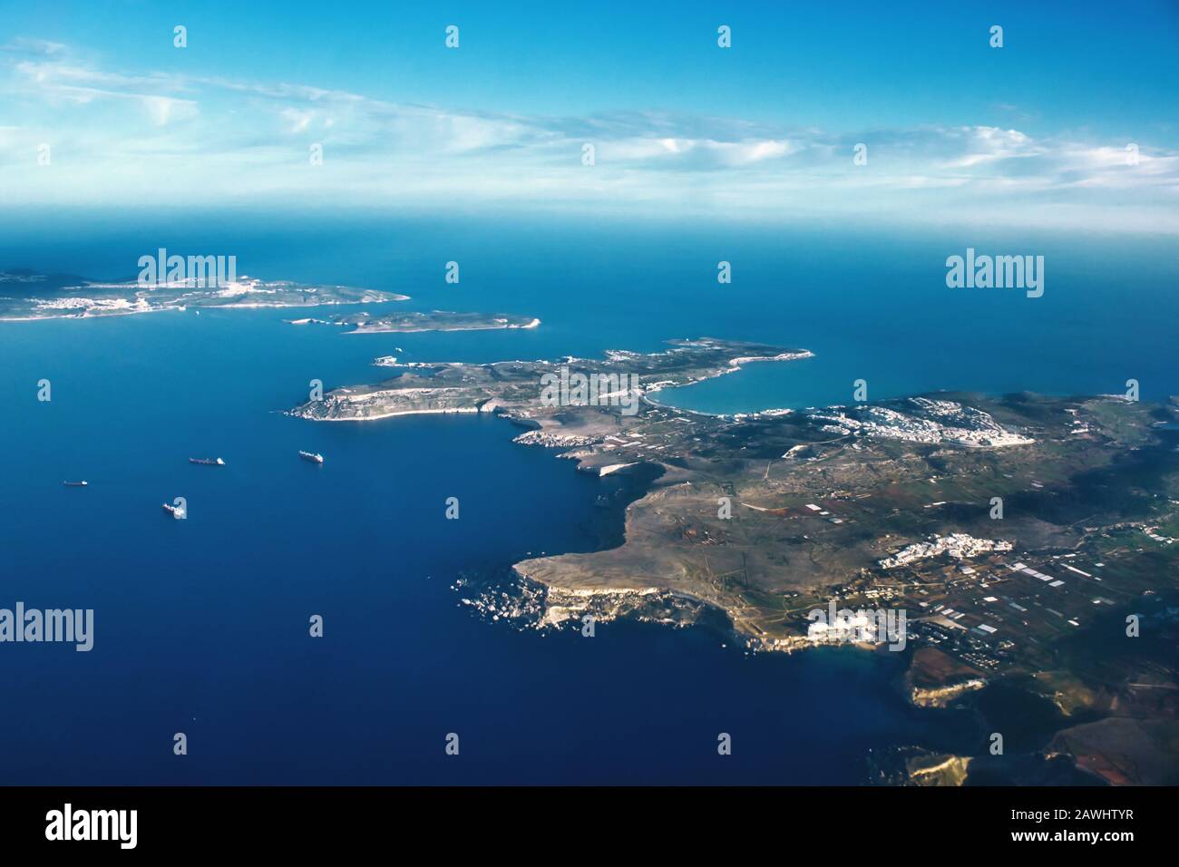Luftbild der maltesischen Inseln, einschließlich Malta, Gozo und Comino Stockfoto
