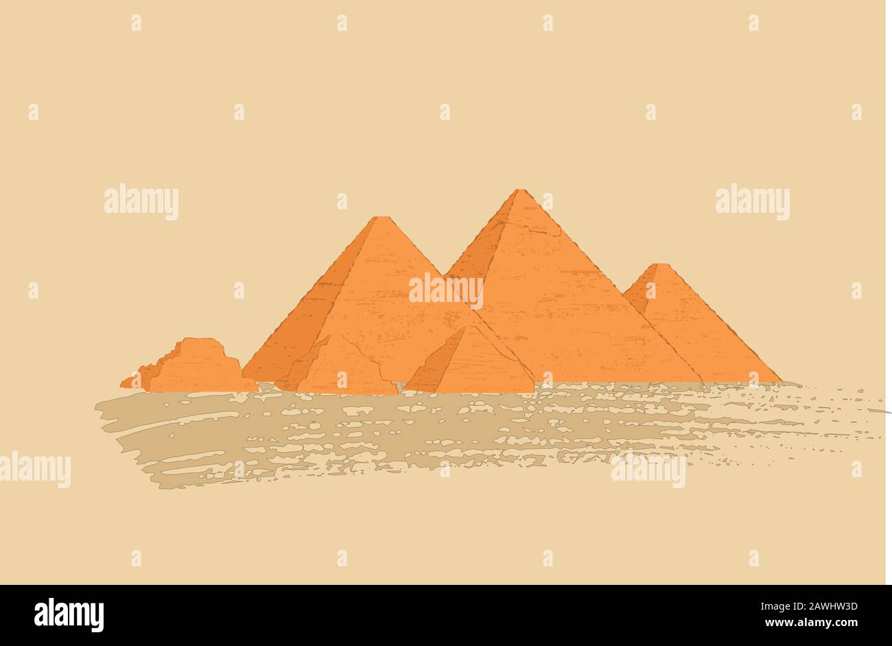 Ägyptische Pyramiden Sahara Wüstenlandschaft. Vektorgrafiken im Grunge-Stil. Stock Vektor
