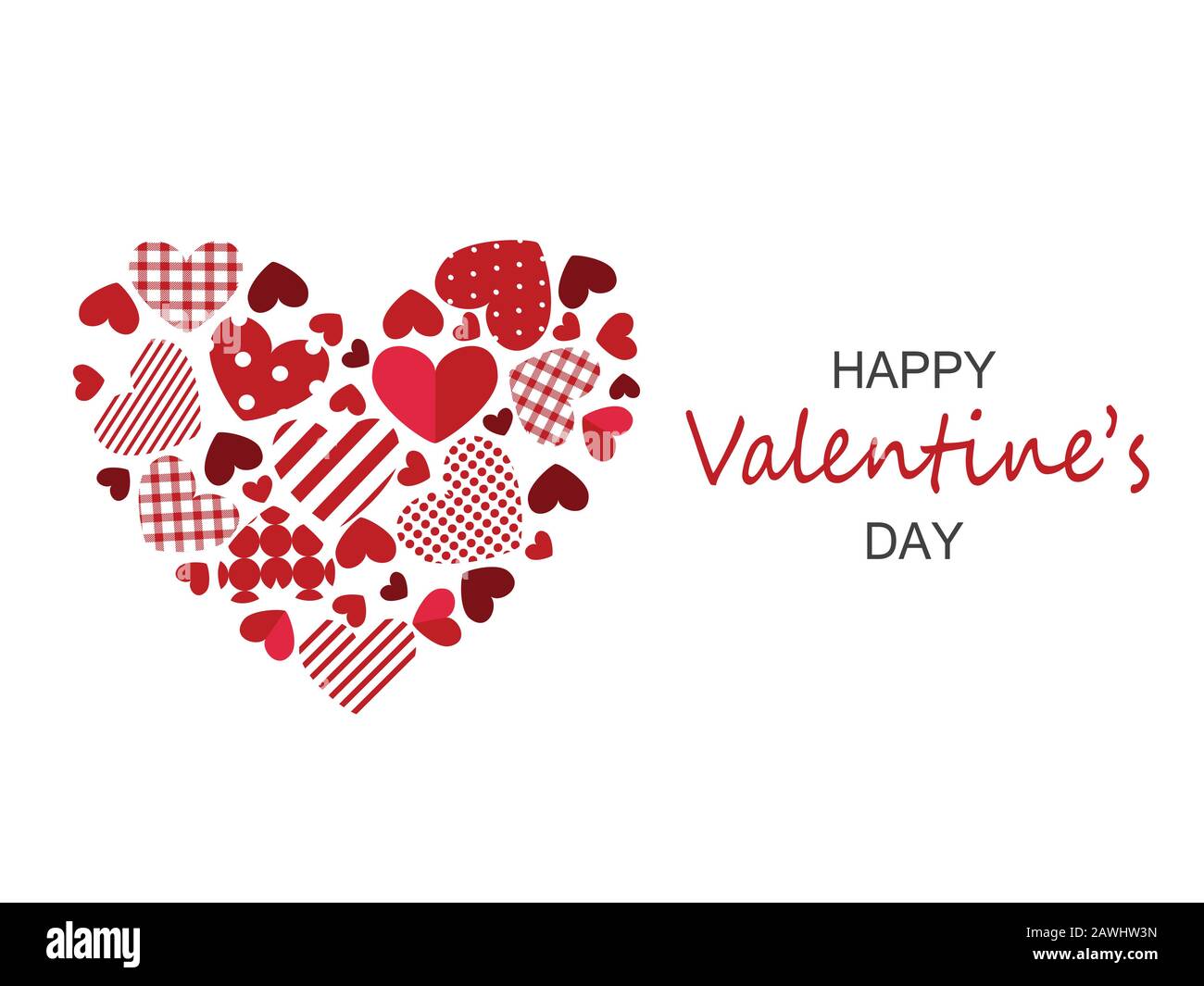 Grußkarte zum Valentinstag. Rote Patchwork-Herzen. Stock Vektor