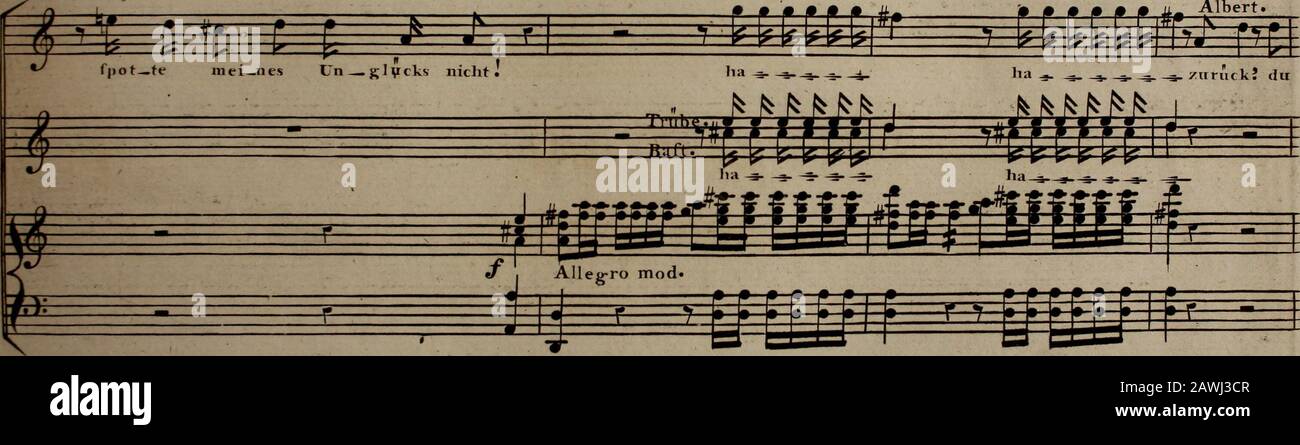 Die Liebe im Narrenhaus: Eine komische Oper in zwei Aufzügen. I 2 5 so -J = -hm k o IX1 L wie? Koj^-Jrt ^tm 10 - 7 p ^ £ £ ? - = 1 ^raulam Kamiir dir muh ver- K.en  nen^ b /TT] IUI i ach * J*^ An da 11 te ^ i J j j i V #? *-W *; *r r ? Nicolaus # • p • p Albert.. Stockfoto