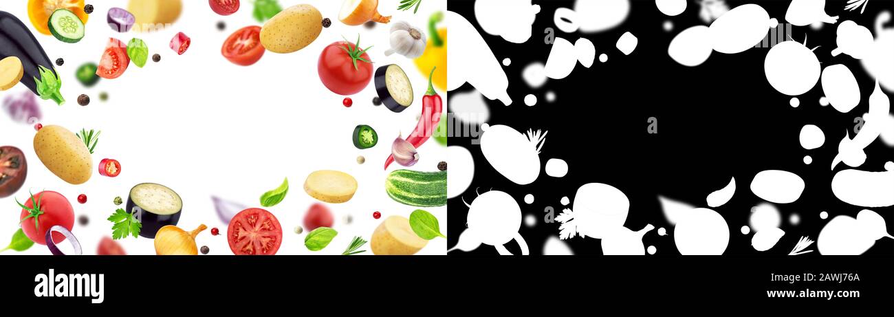 Gemüserahmen isoliert auf weißem Hintergrund mit Alphakanal Stockfoto