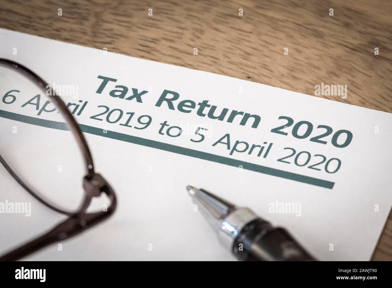 UK HMRC Selbsteinschätzung Einkommenssteuererklärung Formular 2020 Stockfoto