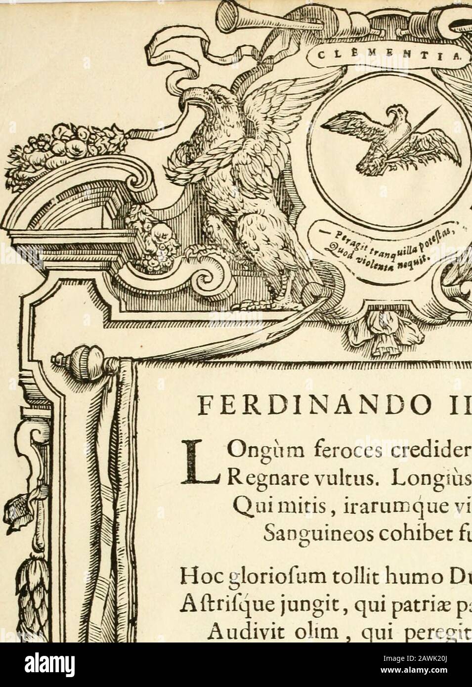 Serenissimorum pientissimorumque principum austriacorum Symbola et elogia . &gt;li4 *? .^. Pidiicia in Clirifti Crucem. Ilil! Iiiiiii MiiTiniMii i VV -V V V V -&gt;/ Mo  §:" PRS FERDINA ^ I. A U G U S T O- Ix ubi fublimi far efl Deus ore locutusDelionovi^ftore Crucis: IVIadle. Ocvus hoflerrjInvade, egregiam verweist auf einen Milite laudem * Intus amor pulfat Fibras, ex^fluat omniparte calor, totumque pio cor carritur igni.lamque ipfe in fcrum pro Relligion ruebas;Etfmccladc, brajumffluru, Palatá fflurcij, fflurmfflurmfá, Trimfflurmfflurbas Stockfoto