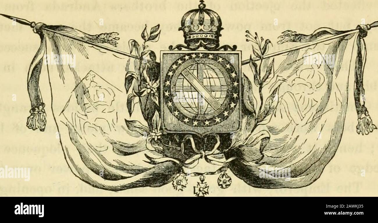 Brasilien und die Brasilianer: Dargestellt in historischen und beschreibenden Skizzen. Die Revolution war vergleichsweise ein blutiger Fall. Die Herrlichkeit Portugals war bereits abschwand; ihre Ressourcen ermüden sich und ihre Energien wurden durch innere Dissens gelähmt. Diese Nation machte nichts wie eine systematische und beharrliche Bemühung, ihre Überlegenheit über ihre lange depressive, aber nowrebellische Kolonie aufrechtzuerhalten. Die beleidigenden Maßnahmen der Cortes wurden nur in ihren Vaporing-Dekreten zusammengefasst. Das portugiesische Domi-Nion wurde einige Zeit in Bahia und anderen Häfen unterhalten, die von Militärkräften besetzt waren. Aber Stockfoto