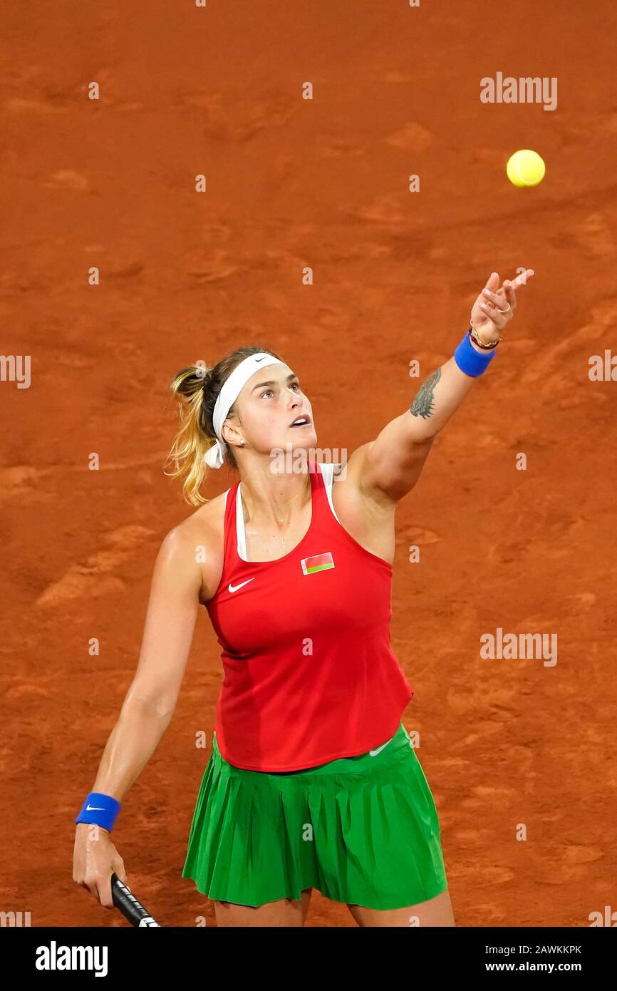 08-02-2020 TENNIS: Fed CUP: Nederland-WIT RUSLAND: Den HAAG Aryna Sabalenka BLR während Fed Cup Niederlande- Weißrussland am Februar, 8 2020 in den Haag Niederlande. (Foto von: SCS/Sander Chamid/AFLO) Stockfoto