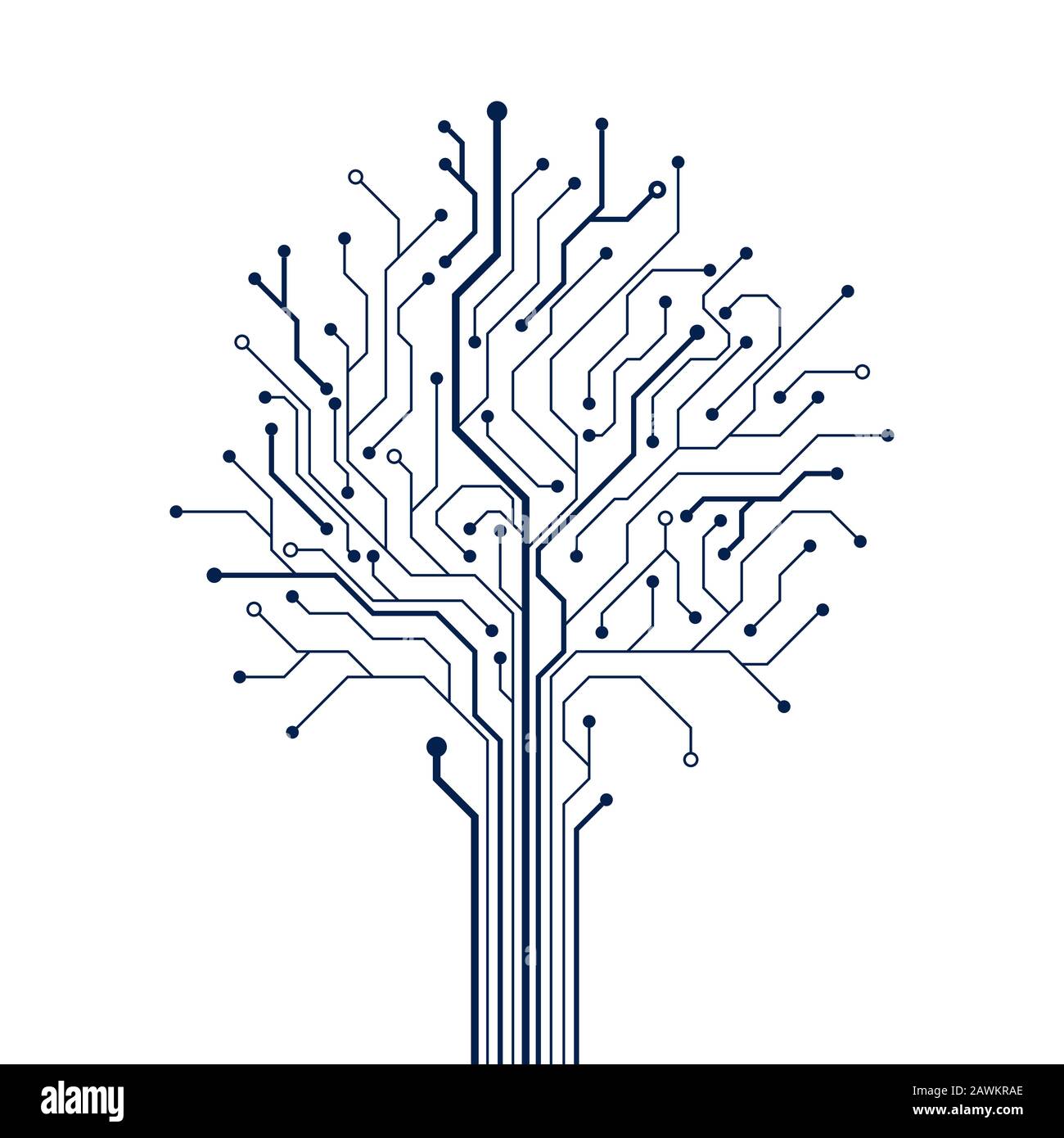 Kreisbaum auf weißem Hintergrund. Element des Technologiedesigns. Computertechnik Hardware-System. Vektor Stock Vektor