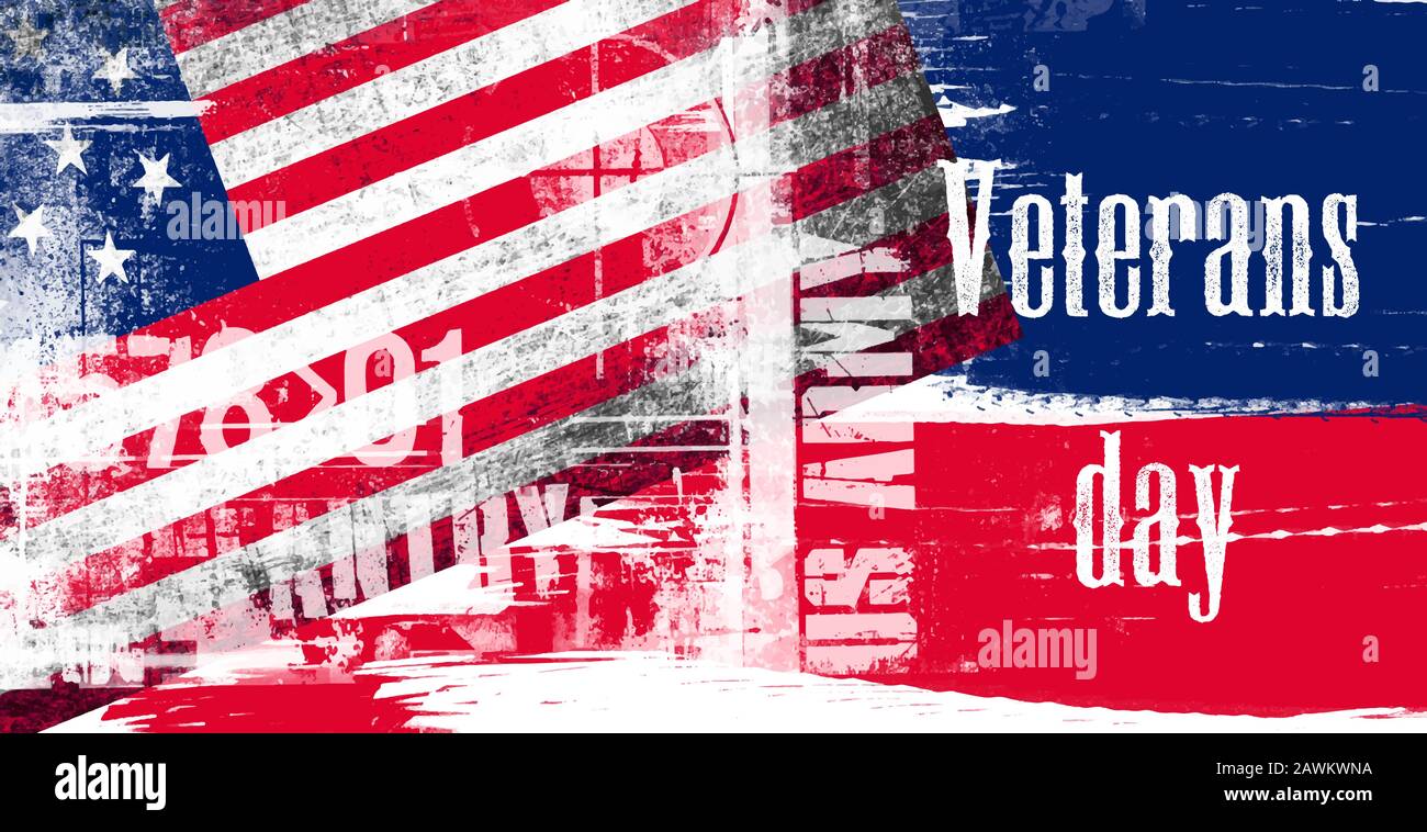 US-Veteranen - Tagesurlaub. Design mit amerikanischen Flaggen und Grunge-Schriftzug. Breite Vektorgrafiken Stock Vektor