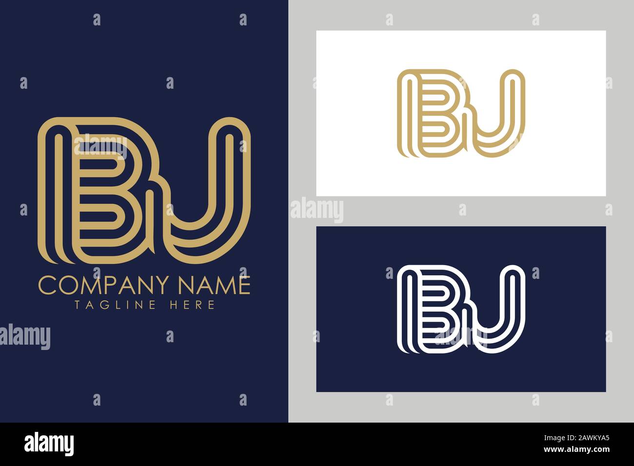 B- und J-Kombinationszeilen Letter Logo Creative Line Letters Designvorlage Stock Vektor