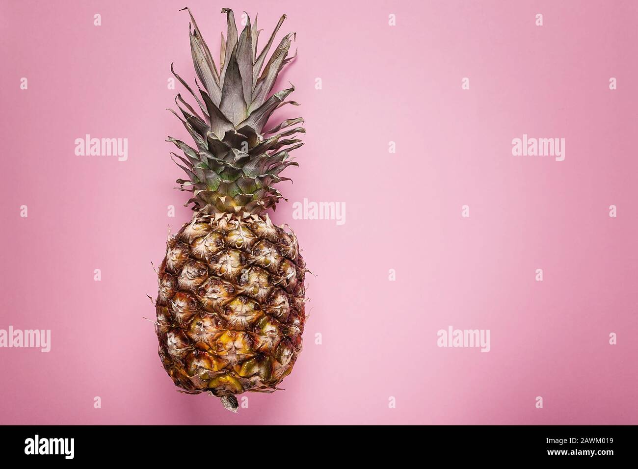 Nahe reife Ananas auf pinkfarbenem Hintergrund. Kopierbereich. Stockfoto
