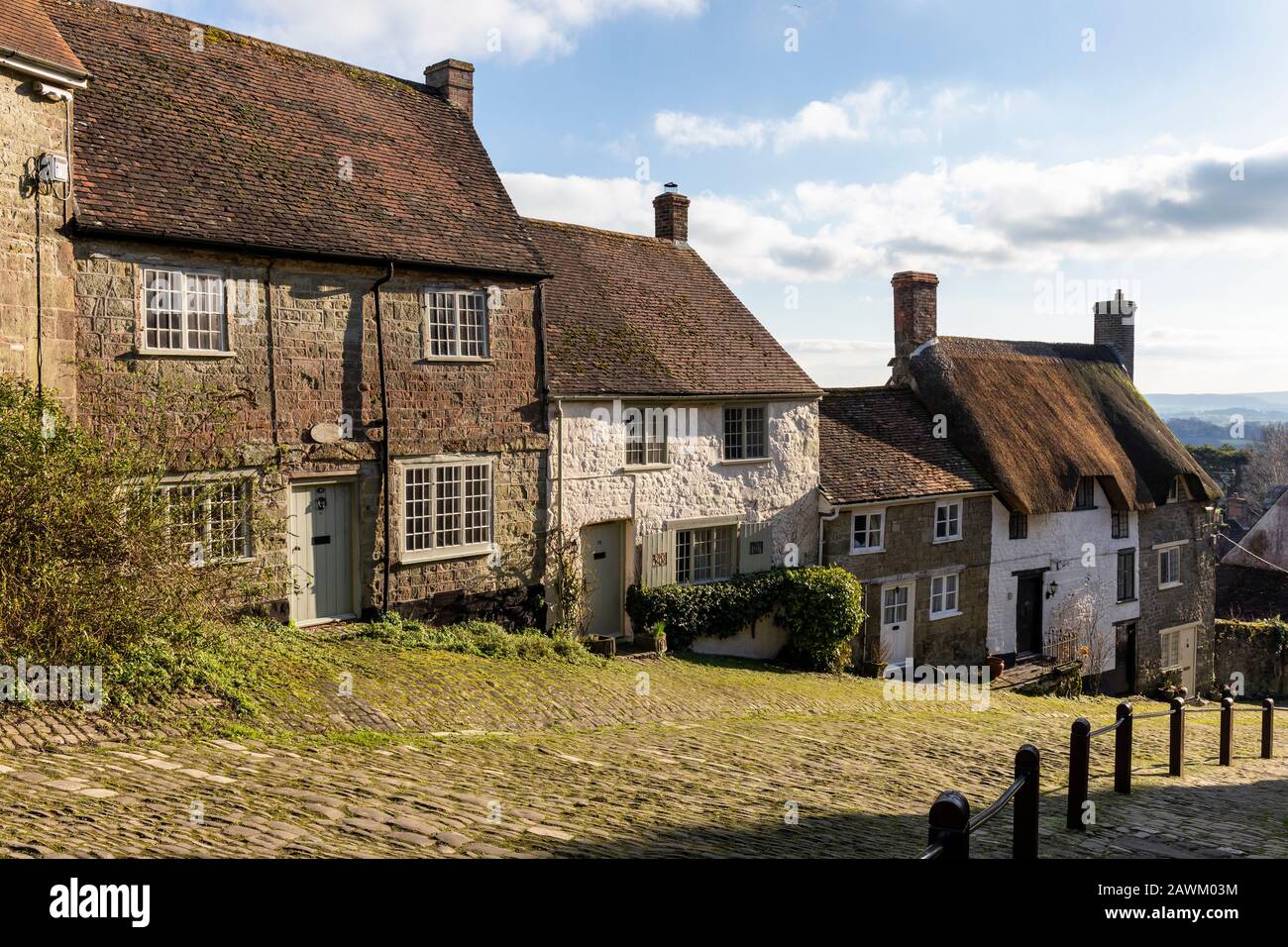 Gold Hill in Shaftesbury, der Heimat der berühmten Hovis Brotwerbung, Dorset, England, Großbritannien Stockfoto