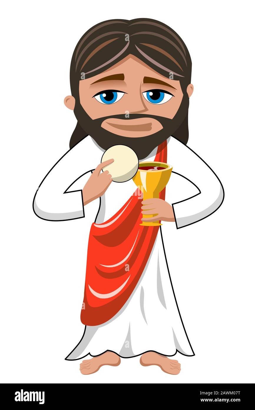 Jesus christus, der die eucharistie abdominierte, wurde auf Weiß isoliert Stockfoto