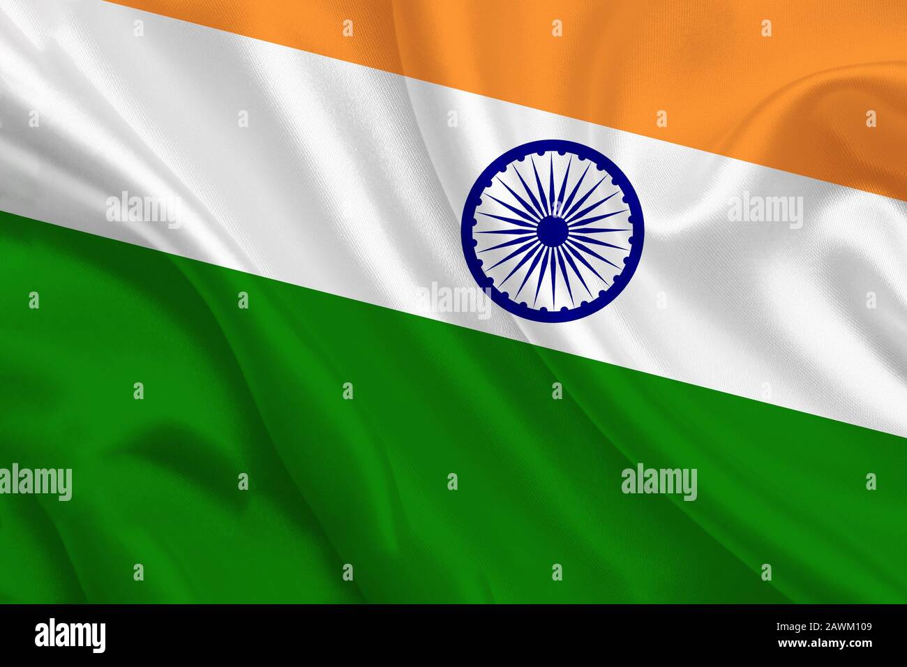 Flagge Indiens schwenkt Vollbild von der Mitte ab Stockfoto