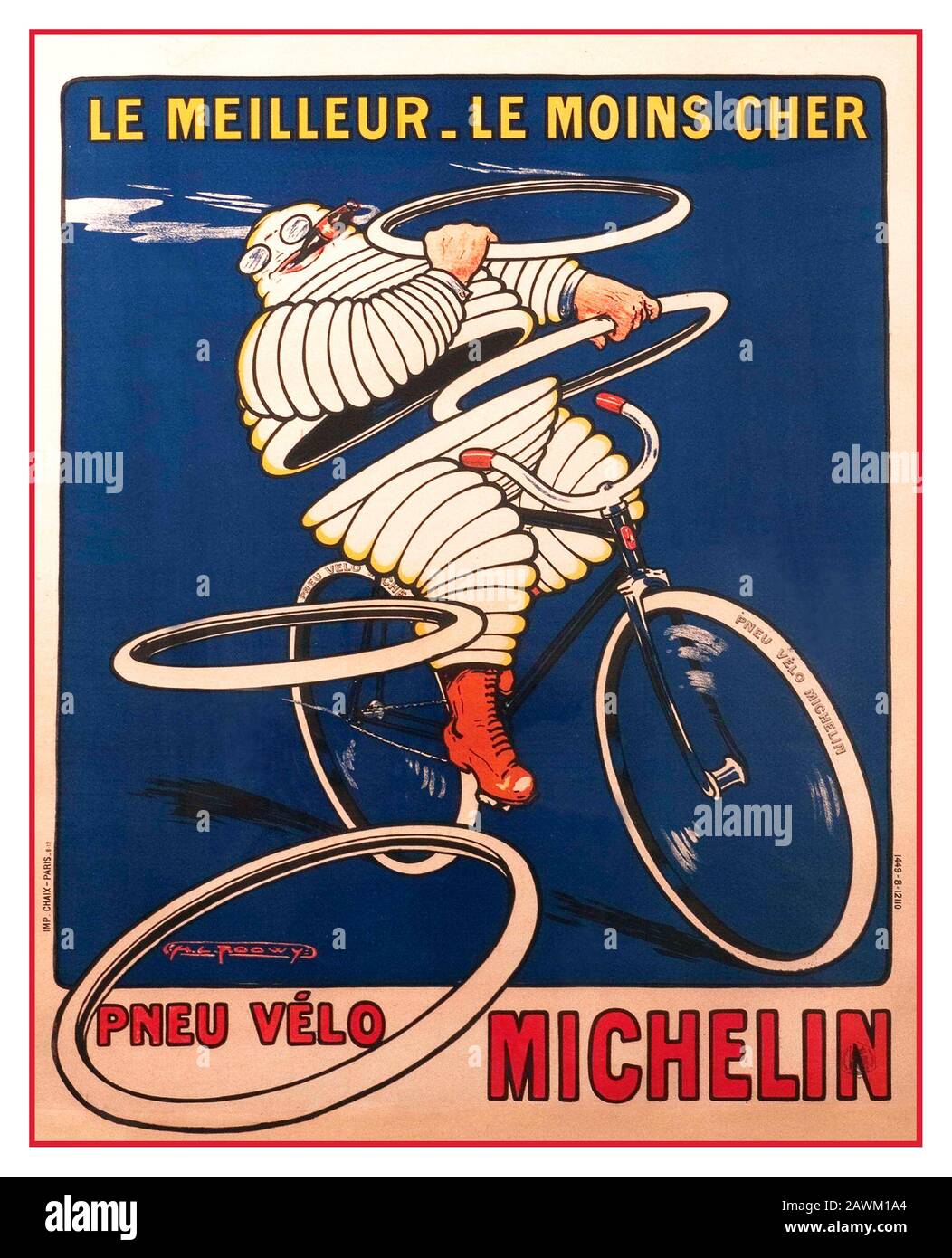 MICHELIN-BIBENDUM-Poster "le meilleur-le moins cher" von 1900 "pneuu vélo MICHELIN" "Der Beste - Der Billigste" Fahrradreifen Stockfoto