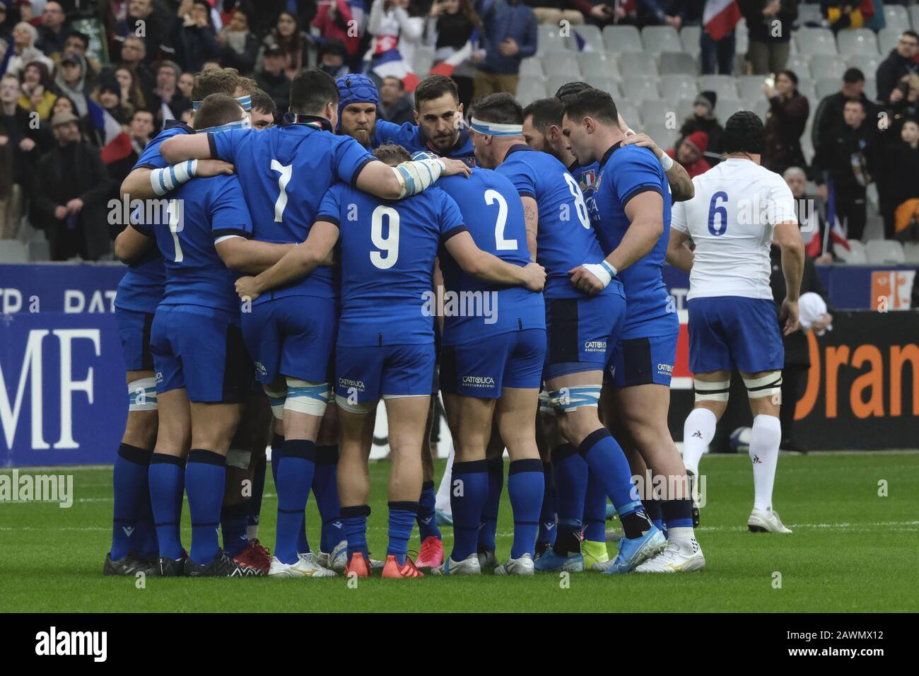 Saint-Denis, Seine Saint Denis, Frankreich. Februar 2020. Das italienische Team vor dem Guinness Six Nations Rugby-Turnier zwischen Frankreich und Italien im Stade de France - St Denis - France.France gewann 35:22 Credit: Pierre Stevenin/ZUMA Wire/Alamy Live News Stockfoto