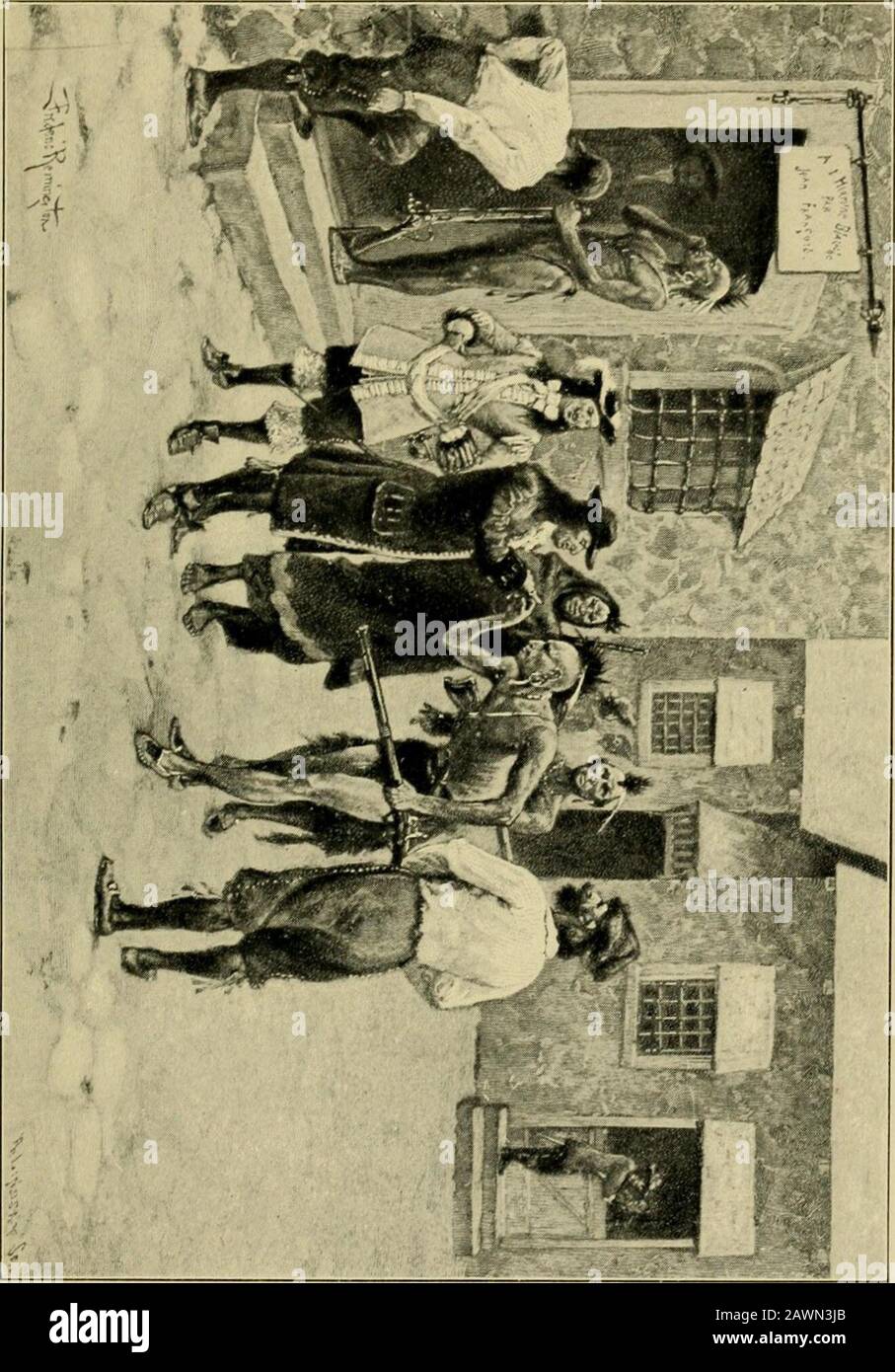 Der Nordwesten unter drei Flaggen, 1635-1796 . al Die Iroquoiswaren vermischen sich mit den Detroit Indianern, und das einzige rem-edy war Krieg. Indem er alles verkaufte, was er besaß, und den Zisindern Kredite gab, gelang es ihm, den Chef Onacketo mit einer starken Bruderpartei auf den Kriegsweg zu bringen. Sovigorous war die Verfolgungsjagd, bei der vierzig Irokesen, um ihre Verfolger zu umkapern, in einen Fluss sprangen und ertränkt wurden, dreißig Kopfschuppen und so viele Gefangene eingenommen wurden, und vier- oder fünfhundert Biberhäute, die die Irokesen neigten, um englische Waren zu tauschen, asbooty beschlagnahmt wurden. Dieser Erfolg brachte Iroqu einen Stopp ein Stockfoto