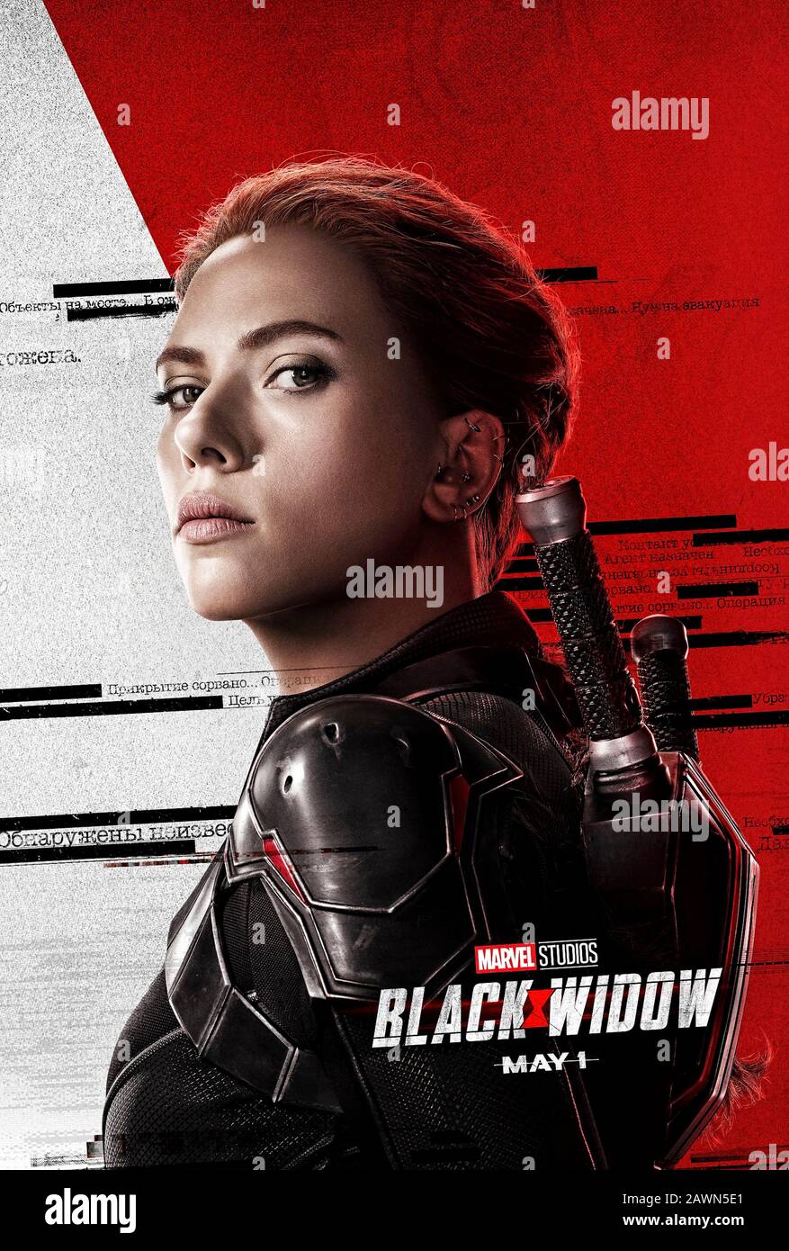 Black Widow (2020) unter der Regie von Cate Shortland und mit Scarlett Johansson in der Hauptrolle als Natasha Romanoff (alias Black Widow), die ihren eigenen Film "Marvel Cinematic Universe" zwischen Kapitän America: Civil war and Avengers: Infinity war erhält. Stockfoto