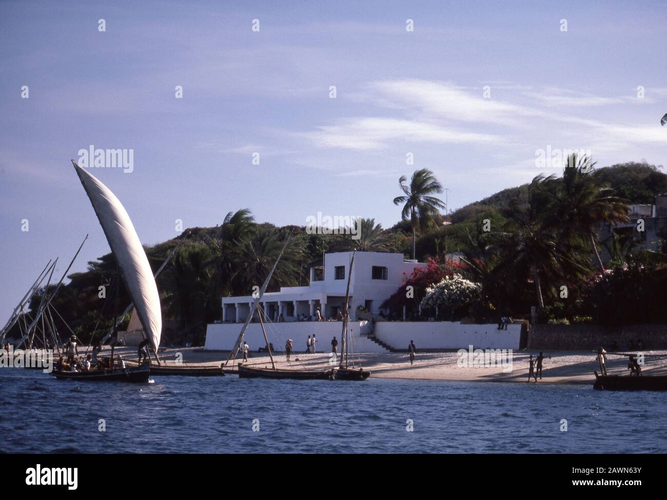 Peponi Hotel am Strand, in der Nähe der Altstadt von Lamu, Insel vor der Küste des Indischen Ozeans von Kenia. Stockfoto