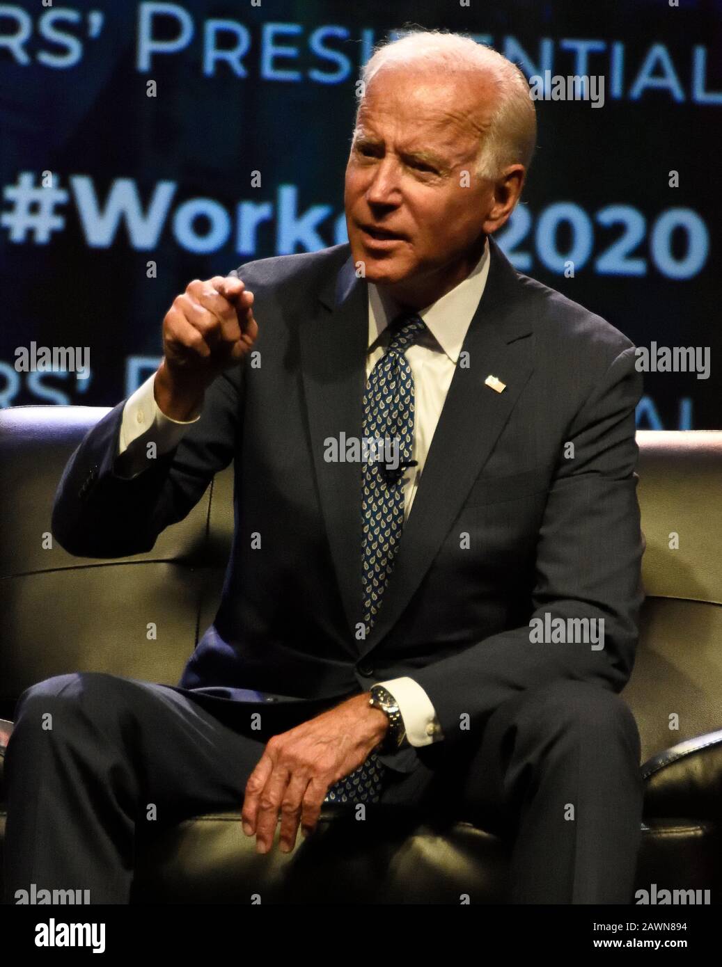 Philadelphia, PA, USA - 17. SEPTEMBER 2019: Joe Biden auf Dem Workers' Presidential Summit im Pennsylvania Convention Center. Stockfoto