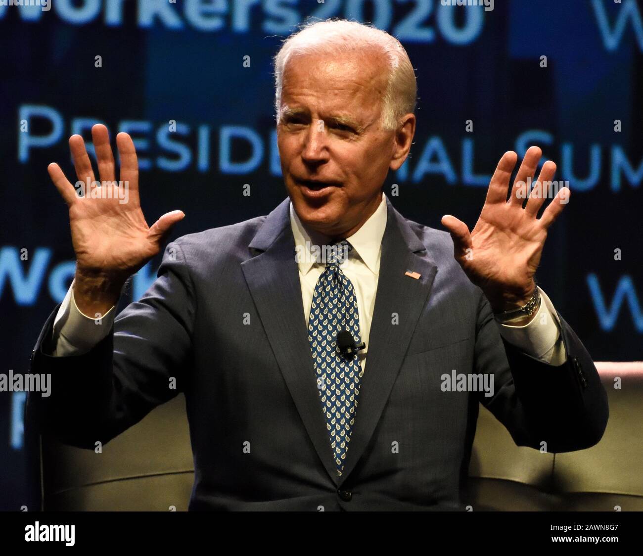 Philadelphia, PA, USA - 17. SEPTEMBER 2019: Joe Biden auf Dem Workers' Presidential Summit im Pennsylvania Convention Center. Stockfoto