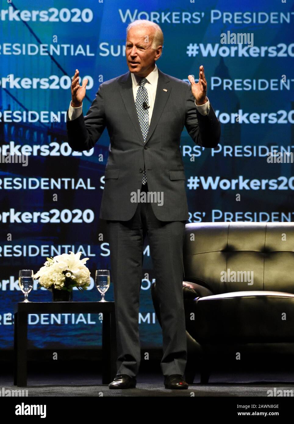 Philadelphia, PA, USA - 17. SEPTEMBER 2019: Joe Biden auf Dem Workers' Presidential Summit im Pennsylvania Convention Center. Stockfoto