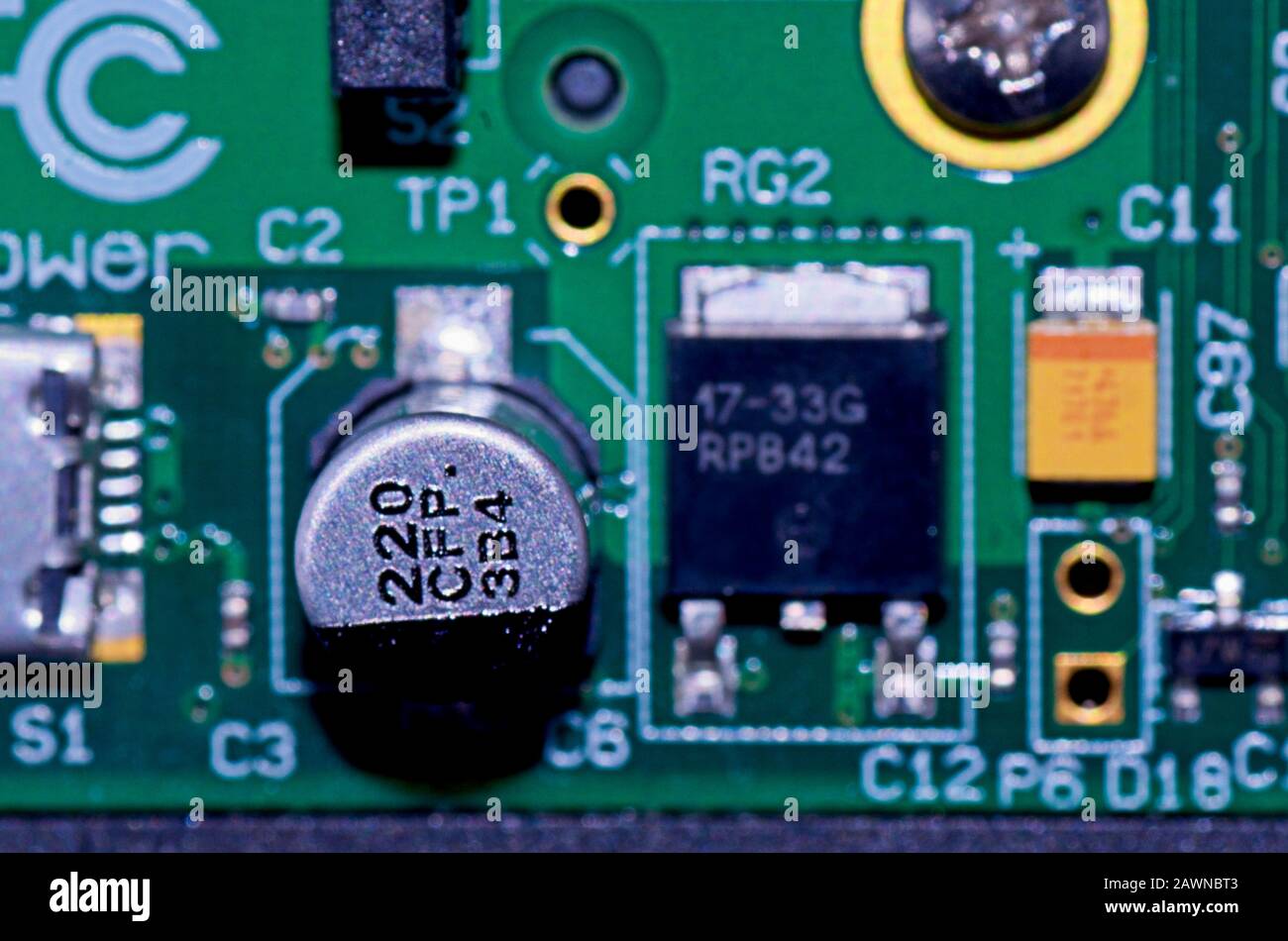 Nahaufnahme auf eine Leiterplatte. Technologie. Stockfoto