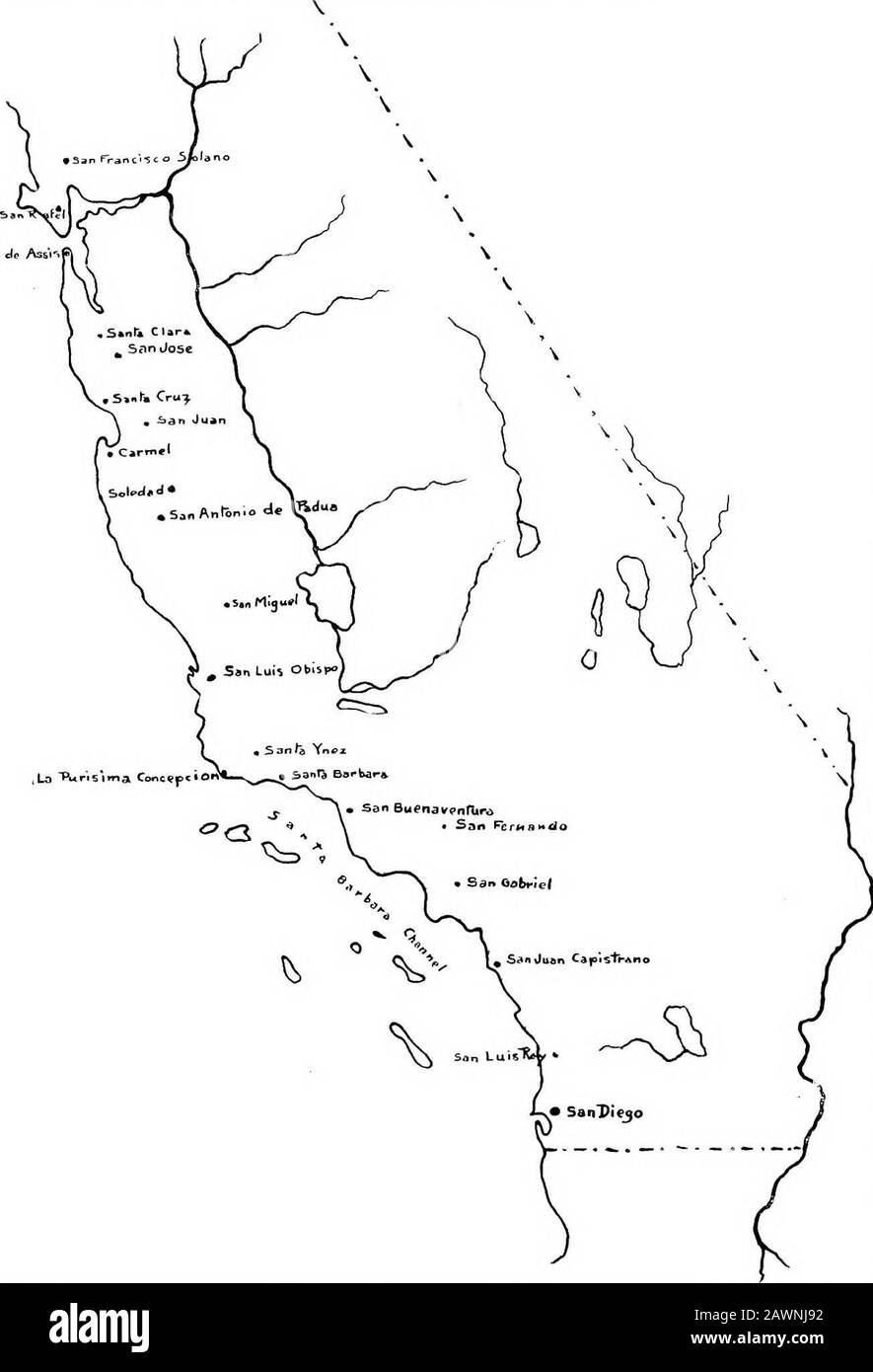 Die berühmten Missionen von Kalifornien, Ornia 9 II Wie Pater Junipero nach San Diego 15 III. Kam Von der Gründung der Mission in San Diego 21 IV Von Portolas Streben nach dem Hafen von IWonterey und die Gründung der ihe Mission OT San Carlos 25 V. wie Pater Junipero die Missionen von San Antonio de Padua, San Gabriel und San Louis Obispo 31 VI. Einrichtete Der Tragödie in San Diego und der Gründung der Missionen von San Juan Capistrano, San Francisco und Santa Clara 35 VII Des Aufbaus der Mission San Buenaventura und des Todes und der Persönlichkeit von Pater Junipero 41 VIII Wie Stockfoto