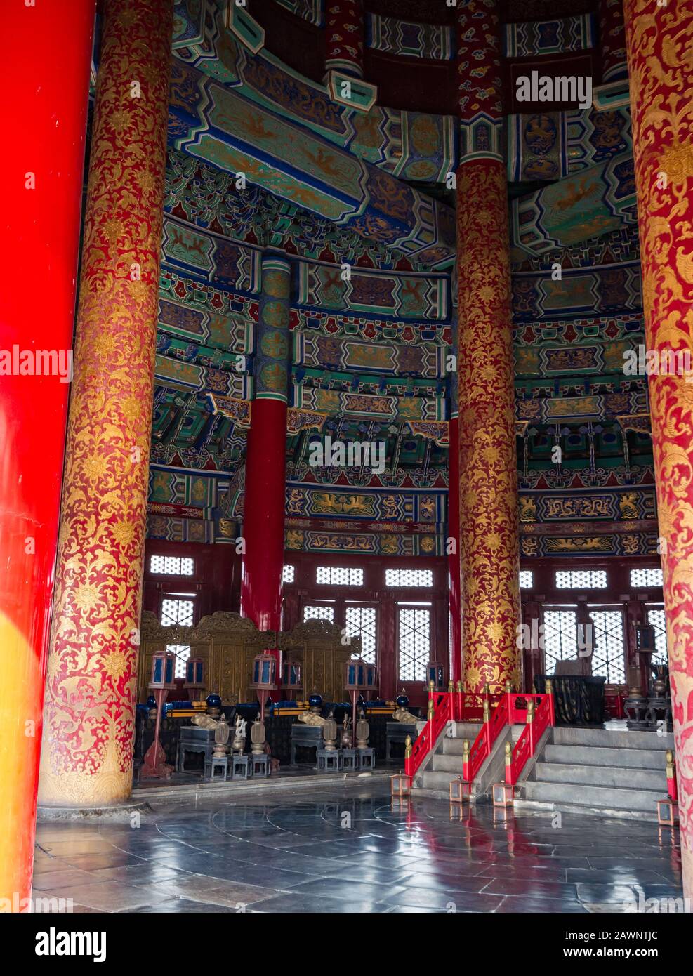 Innenansicht des Betsaals für Gute Ernten, Temple of Heaven Complex, Peking, China, Asien Stockfoto
