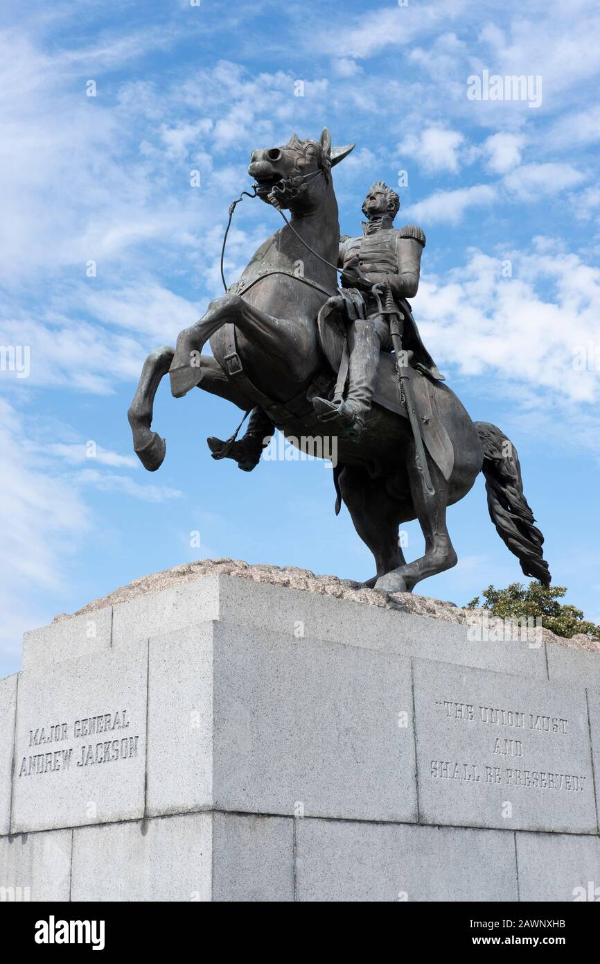 Andrew Jackson Statue des Bildhauers Clark Mills, Jackson Square, Downtown New Orleans French Quarter, USA Stockfoto