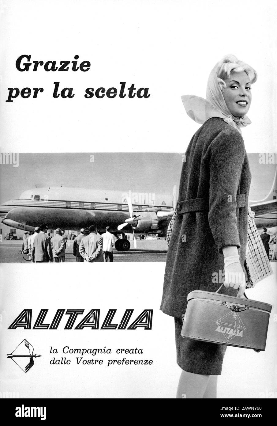 1959 , ITALIEN : Die italienische Pubblicity-Werbung für die Air Line ALITALIA - pubblicità - Illustration - Illustrazione - ANNI CINQUANTA - 50er - ' Stockfoto