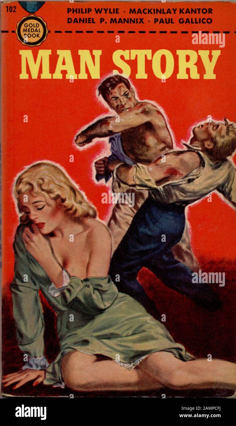 1950, USA: Cover des Taschenbuchs man STORY mit Romane von Philip Wylie, MacKinlay Kantor, Daniel P. Mannix und PAUL GALLICO (* 1897 - 1976 ) - PULP F Stockfoto